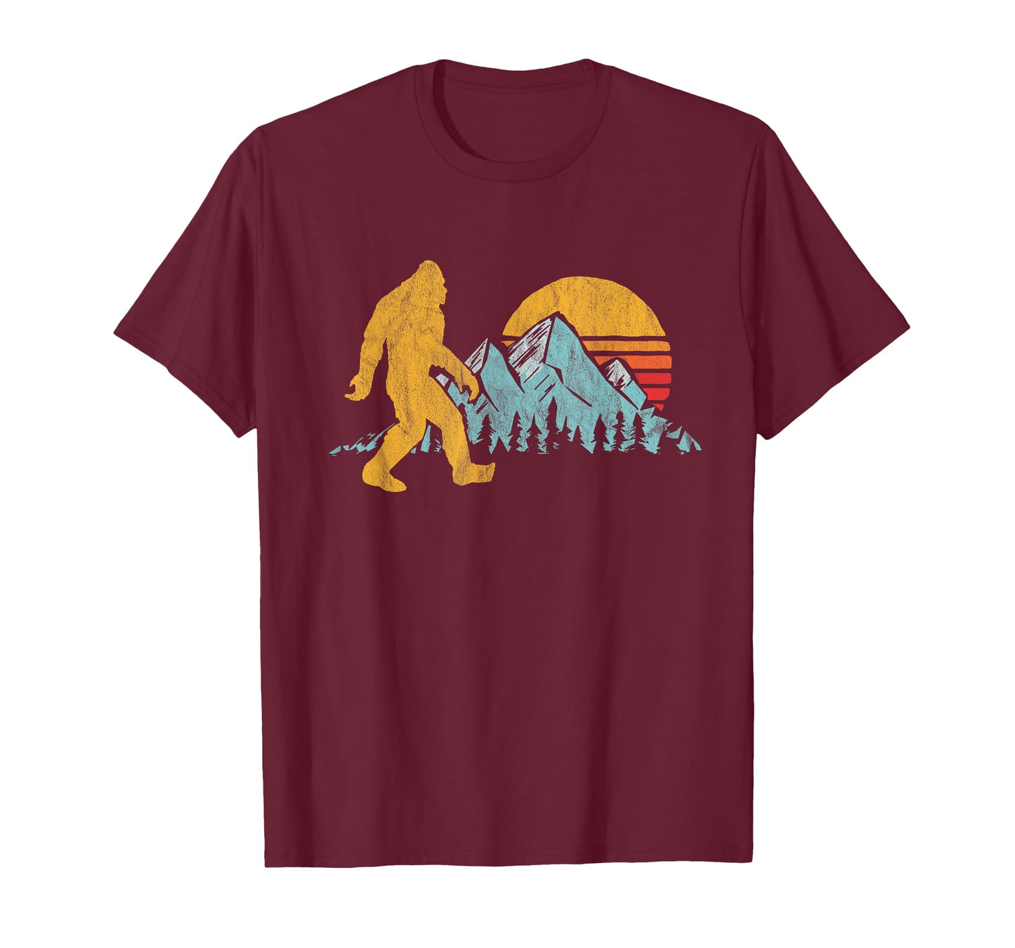 Retro Bigfoot Silhouette Mountain Sun Believe! Graphic T-Shirt