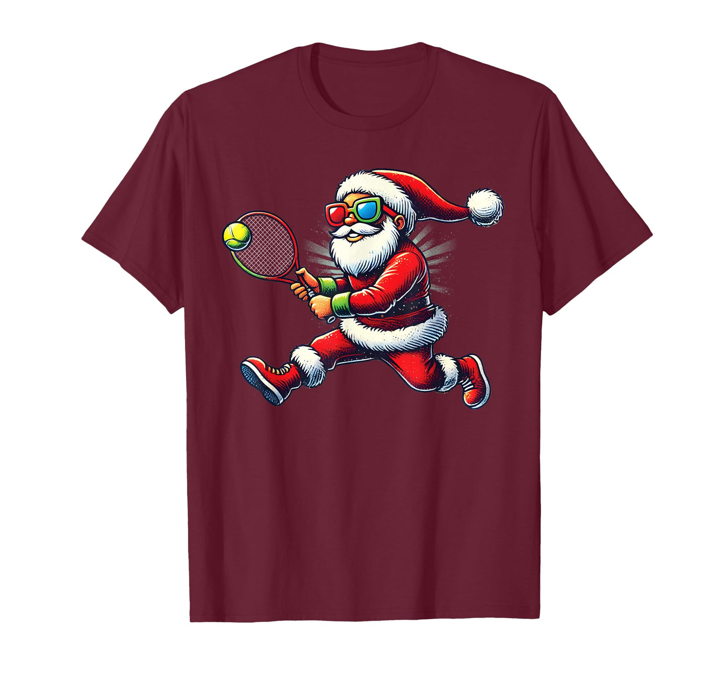 Santa Claus Playing Tennis Game Tennis Racket Christmas T-Shirt