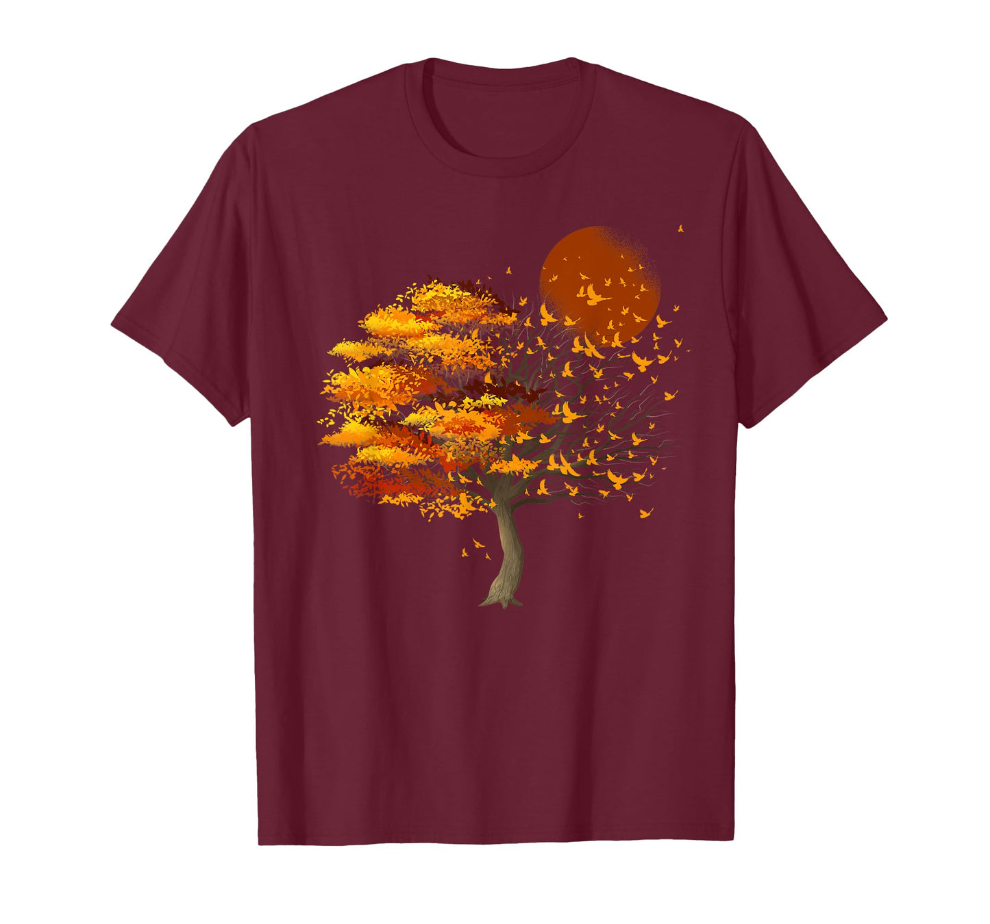 Nature Wildlife Full Moon Tree Flock Of Birds Outdoor Forest T-Shirt