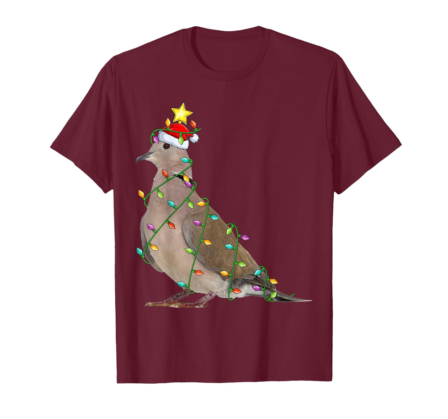 Xmas Tree Lighting Santa Mourning Dove Bird Christmas T-Shirt