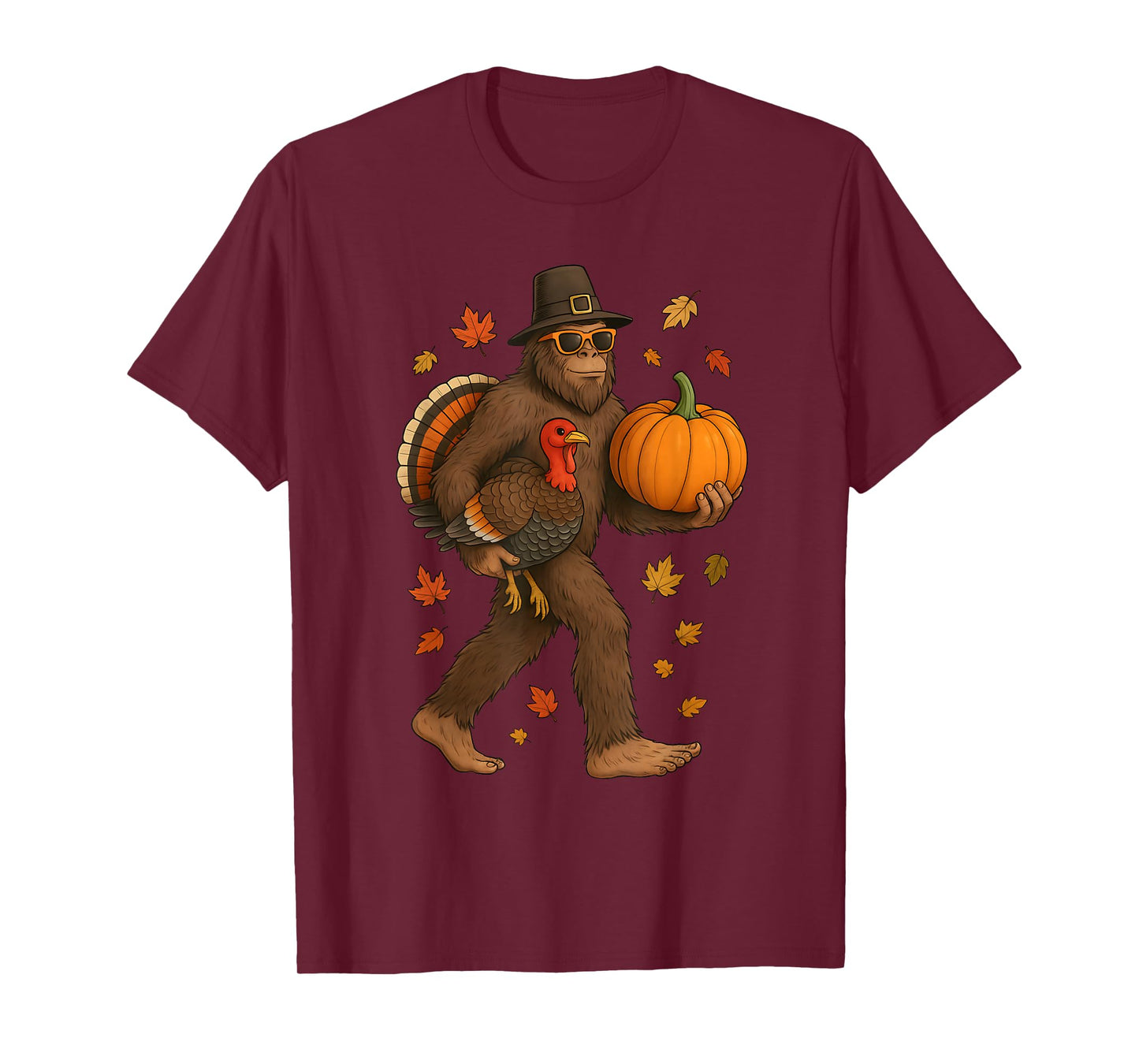 Bigfoot Pilgrim Turkey Pumpkin Thanksgiving Day for Boy Men T-Shirt