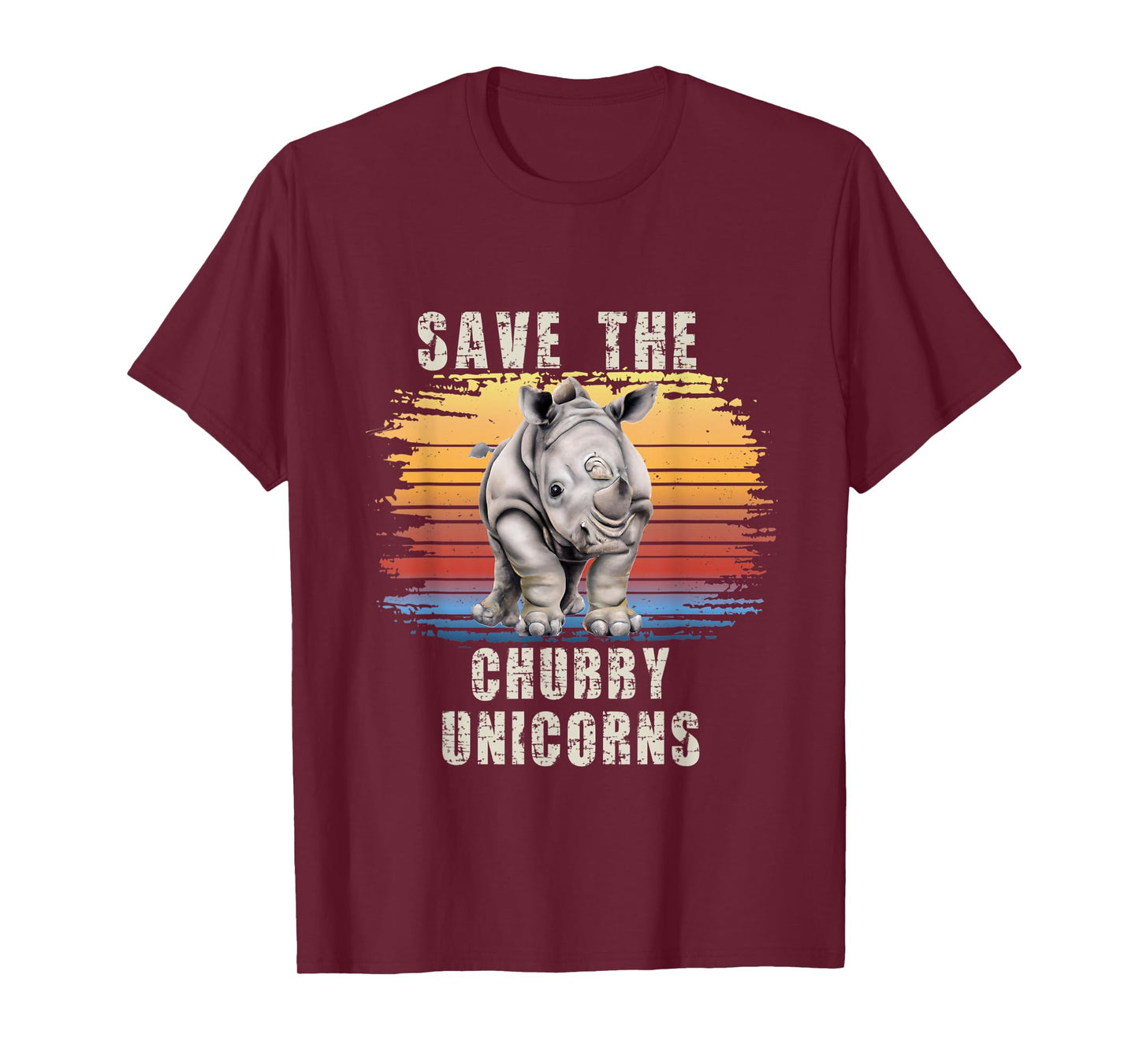 Save The Chubby Unicorns Retro Sunset Rhino Funny T-Shirt
