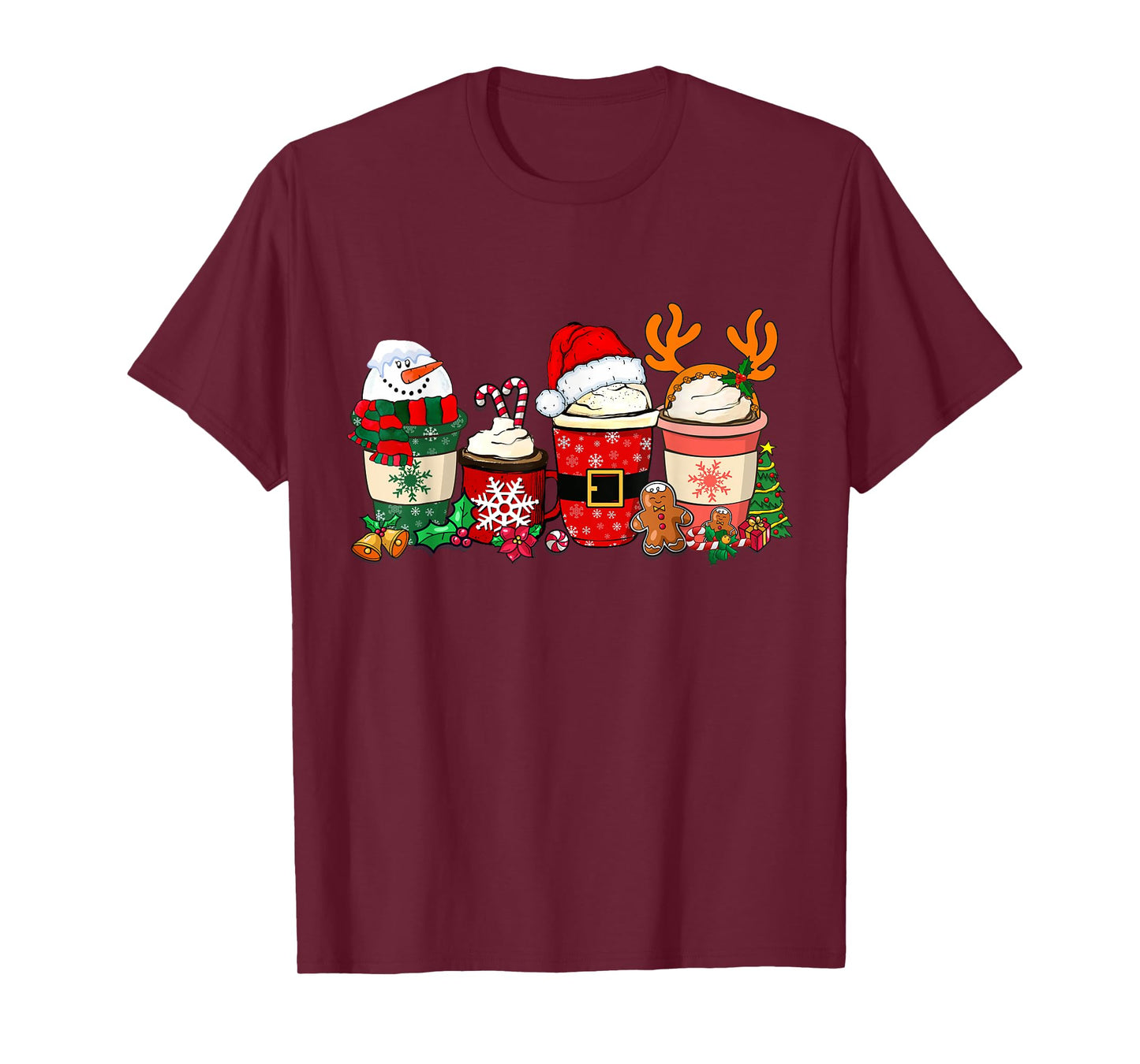 Cute Christmas Coffee Shirt Snowman Deer Santa Coffee Xmas T-Shirt