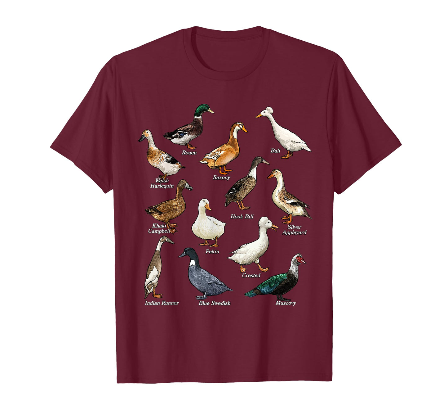 Types of Duck Waterfowl Animals of the World Duck Lover T-Shirt