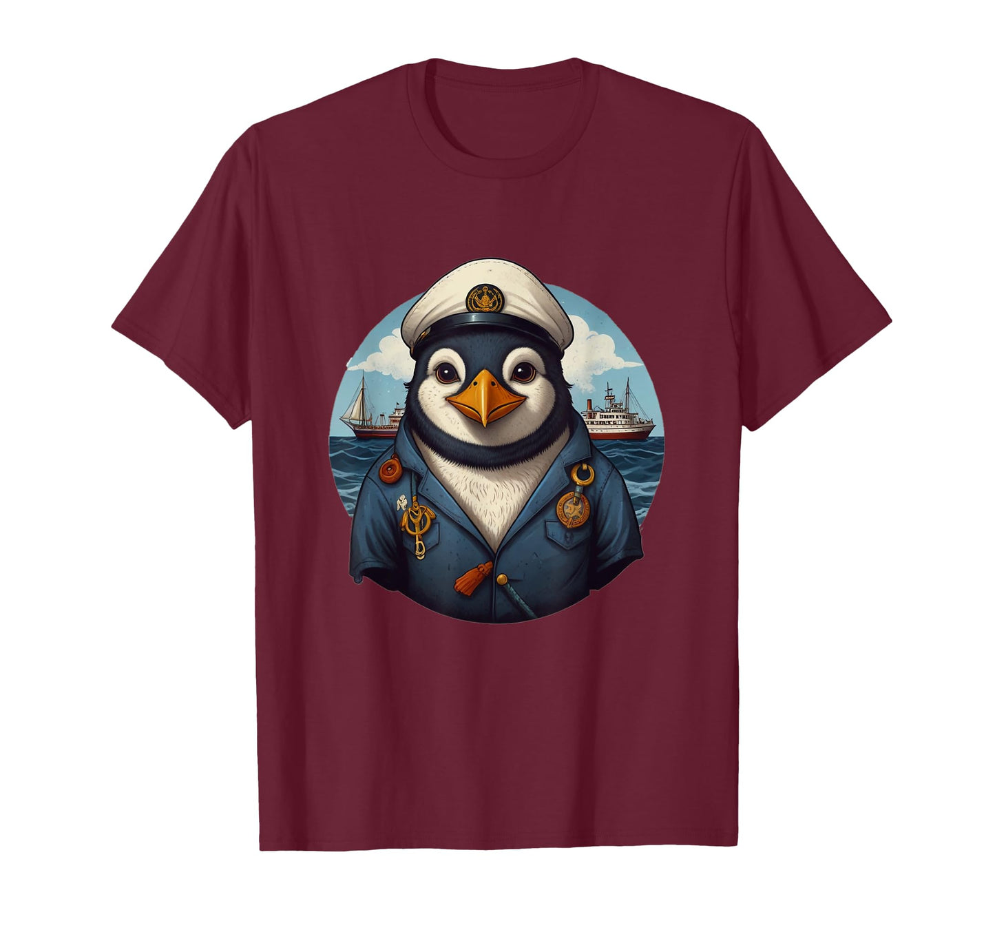 Penguin Captain Sailor on High Seas Coast Ship Anchor T-Shirt