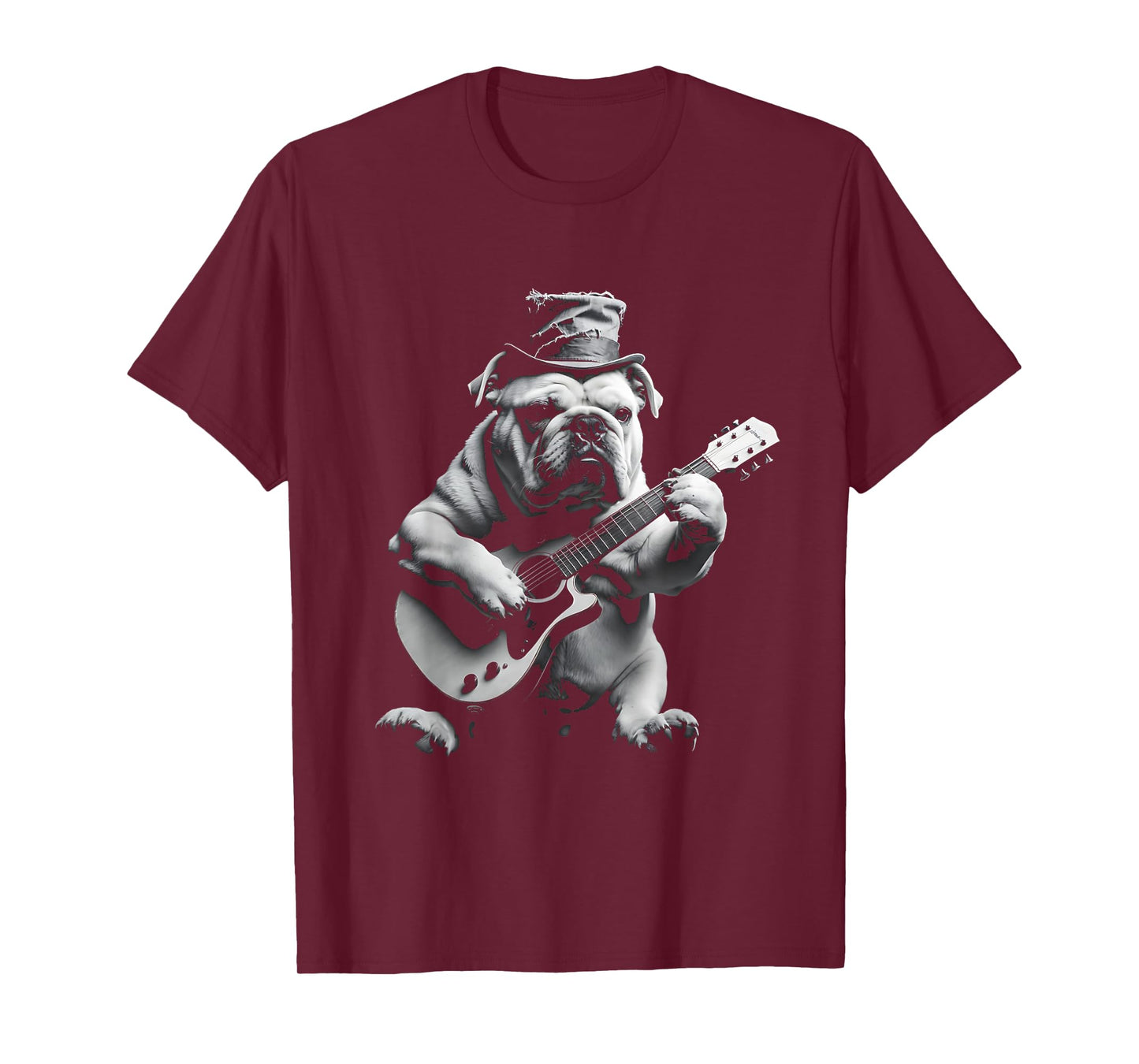 Funny Rock Star Bulldog Playing Guitar T-Shirt