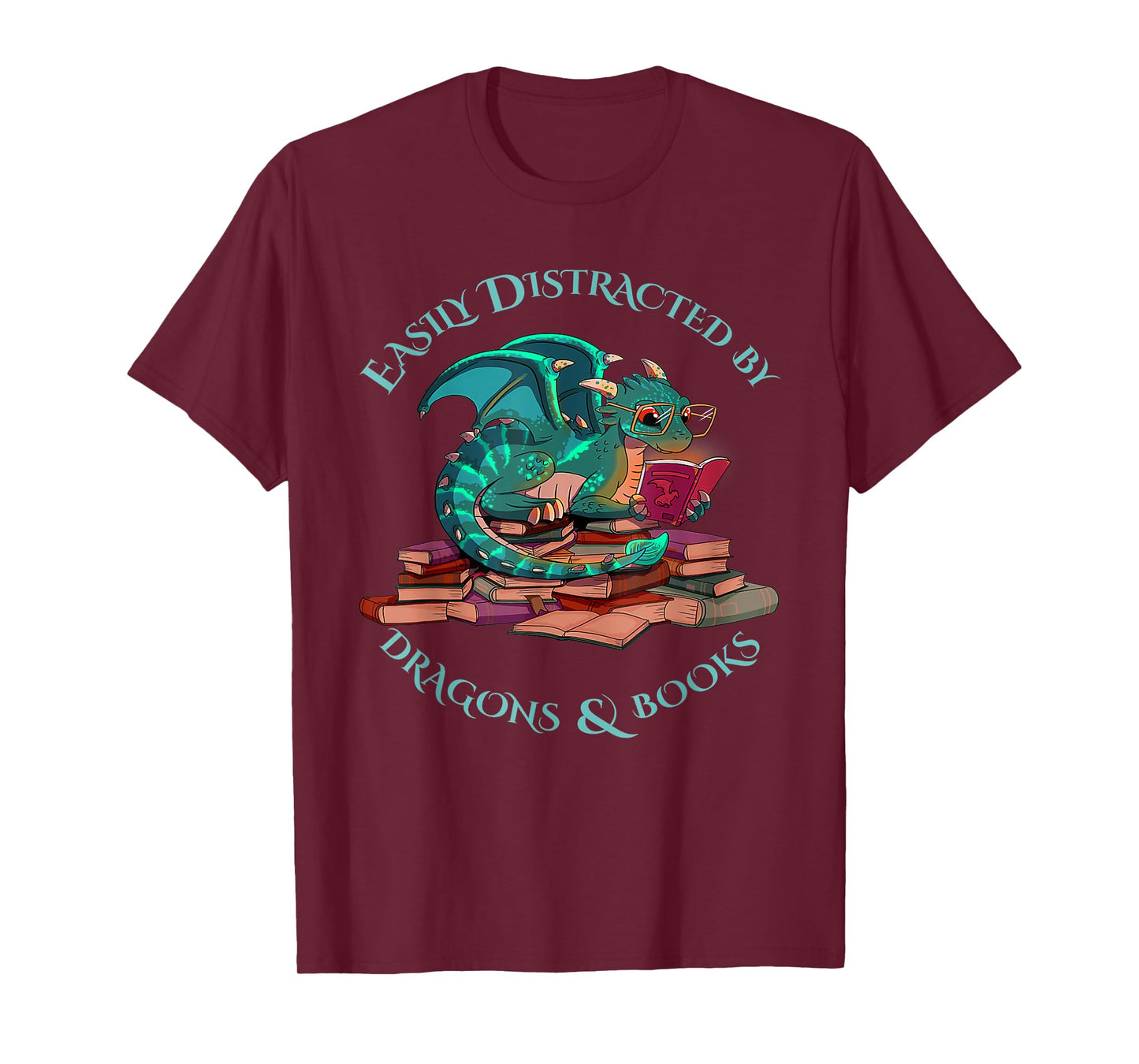 Cute Dragon Book - Easily Distracted By Dragons And Books T-Shirt
