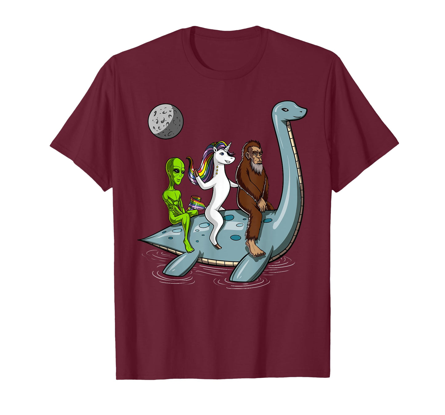 Alien Bigfoot Unicorn Riding Loch Ness Monster Cryptozoology T-Shirt