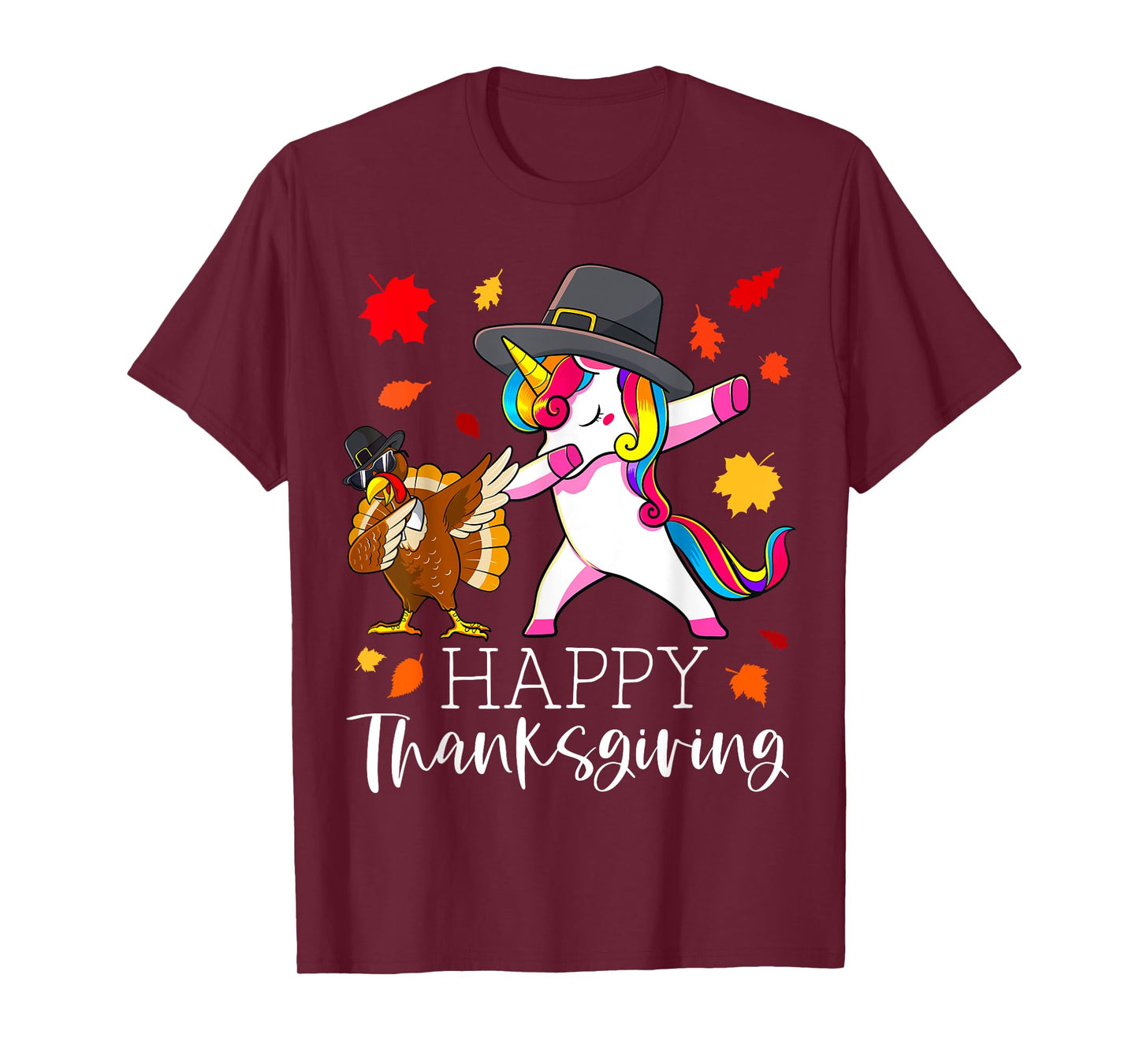 Thanksgiving Unicorn Girls Cute Dabbing Turkey Pilgrim Girl T-Shirt
