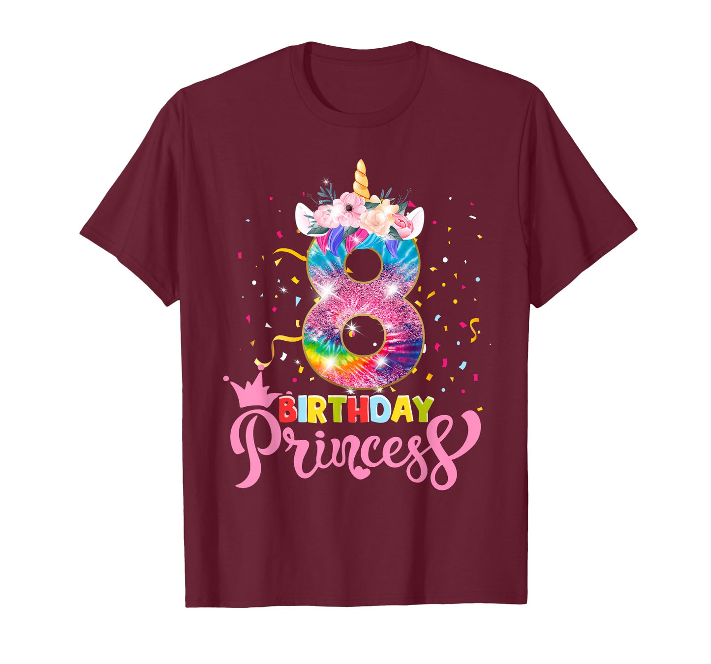 8th Birthday Unicorn Princess 8 Year Old Party Girls T-Shirt