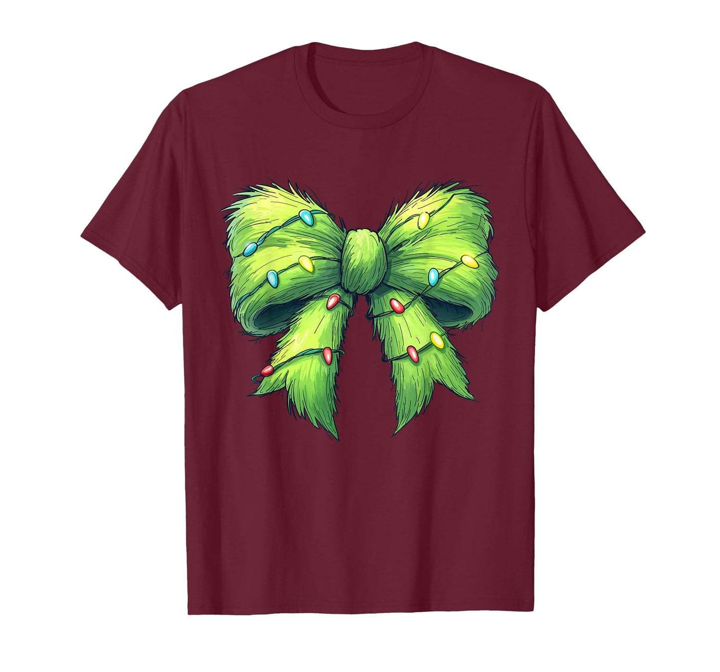 Coquette Christmas Bow Girl Women Holiday Ribbon Tree Lights T-Shirt