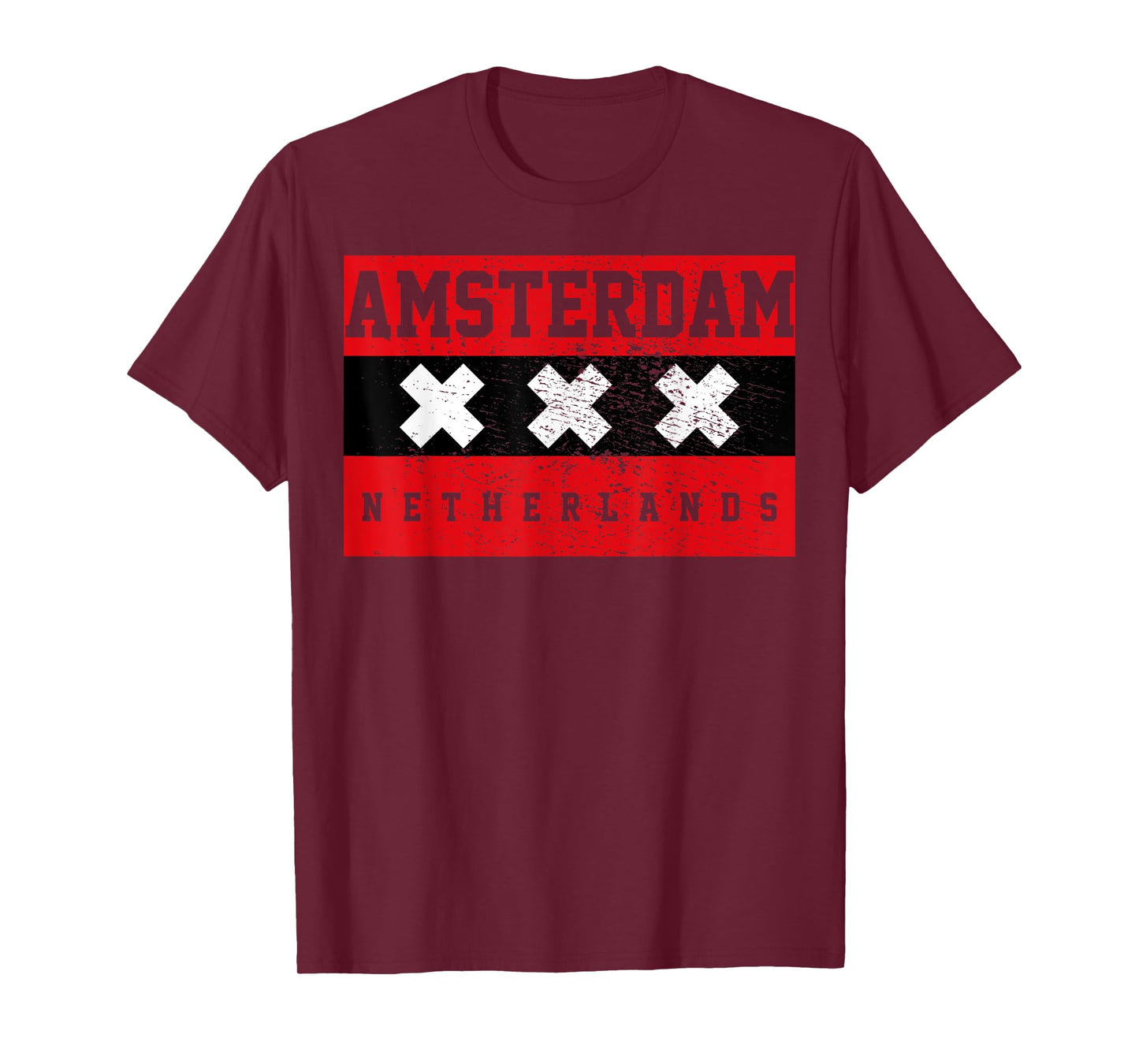 Designs and Gifts Amsterdam T-Shirt - Men's Unisex Adults Black Cotton 65% Polyester 35% Classic Fit Short Sleeve Crew Neck T-Shirt - Small