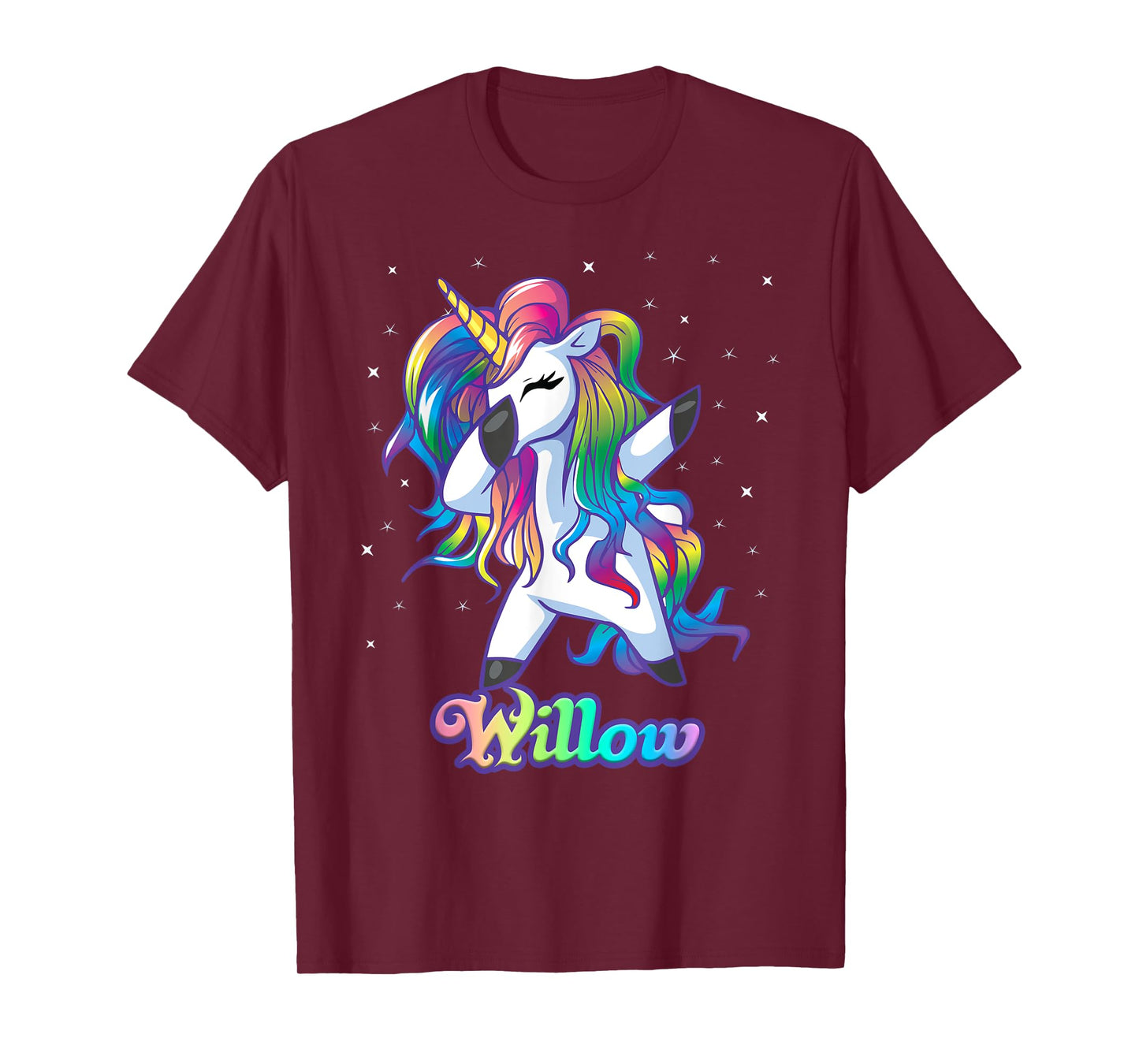 WILLOW Name Personalized Custom Rainbow Unicorn Dabbing T-Shirt
