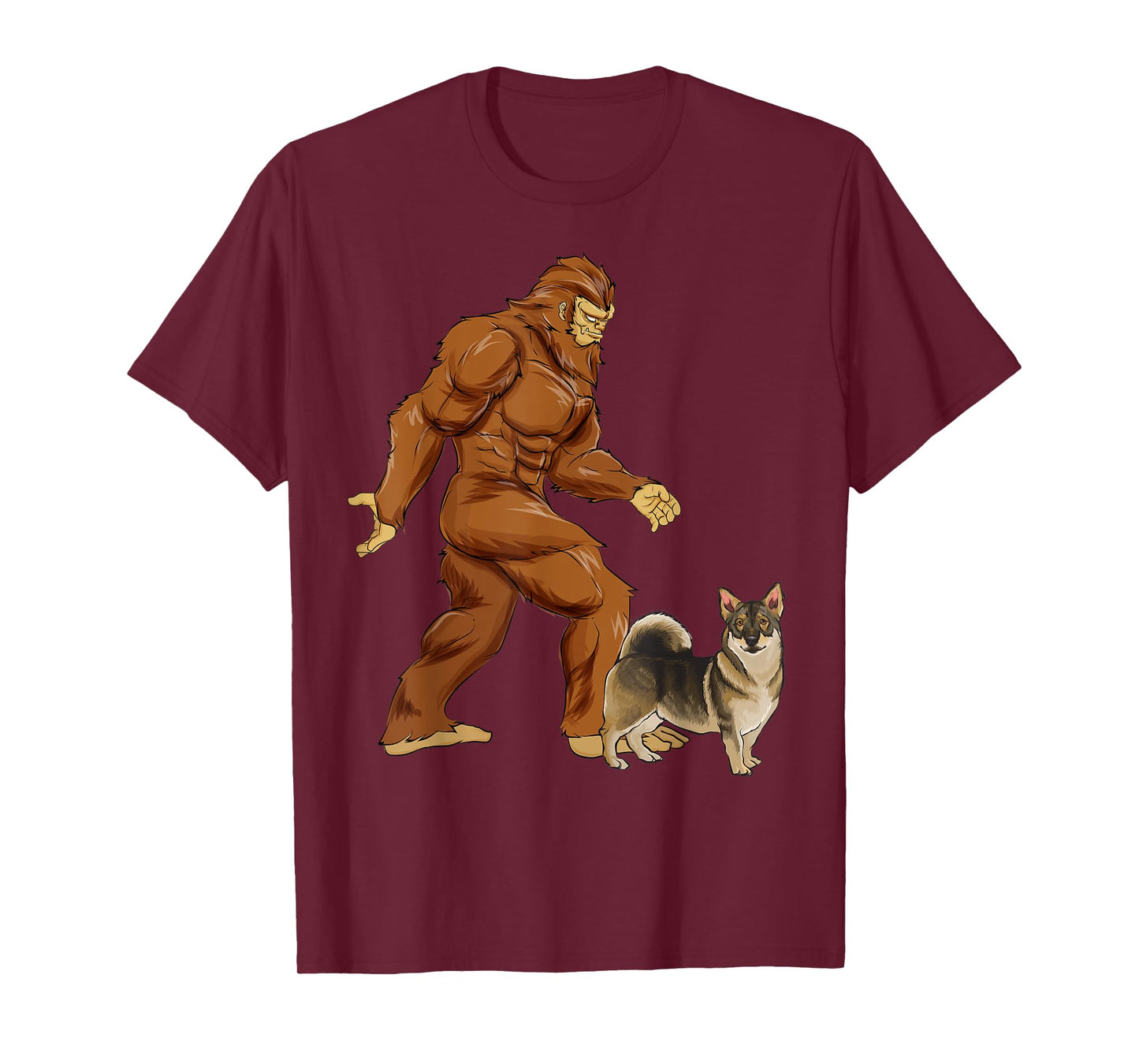 Funny Bigfoot Walking Swedish Vallhund Sasquatch Dog Men Women Kids T-Shirt