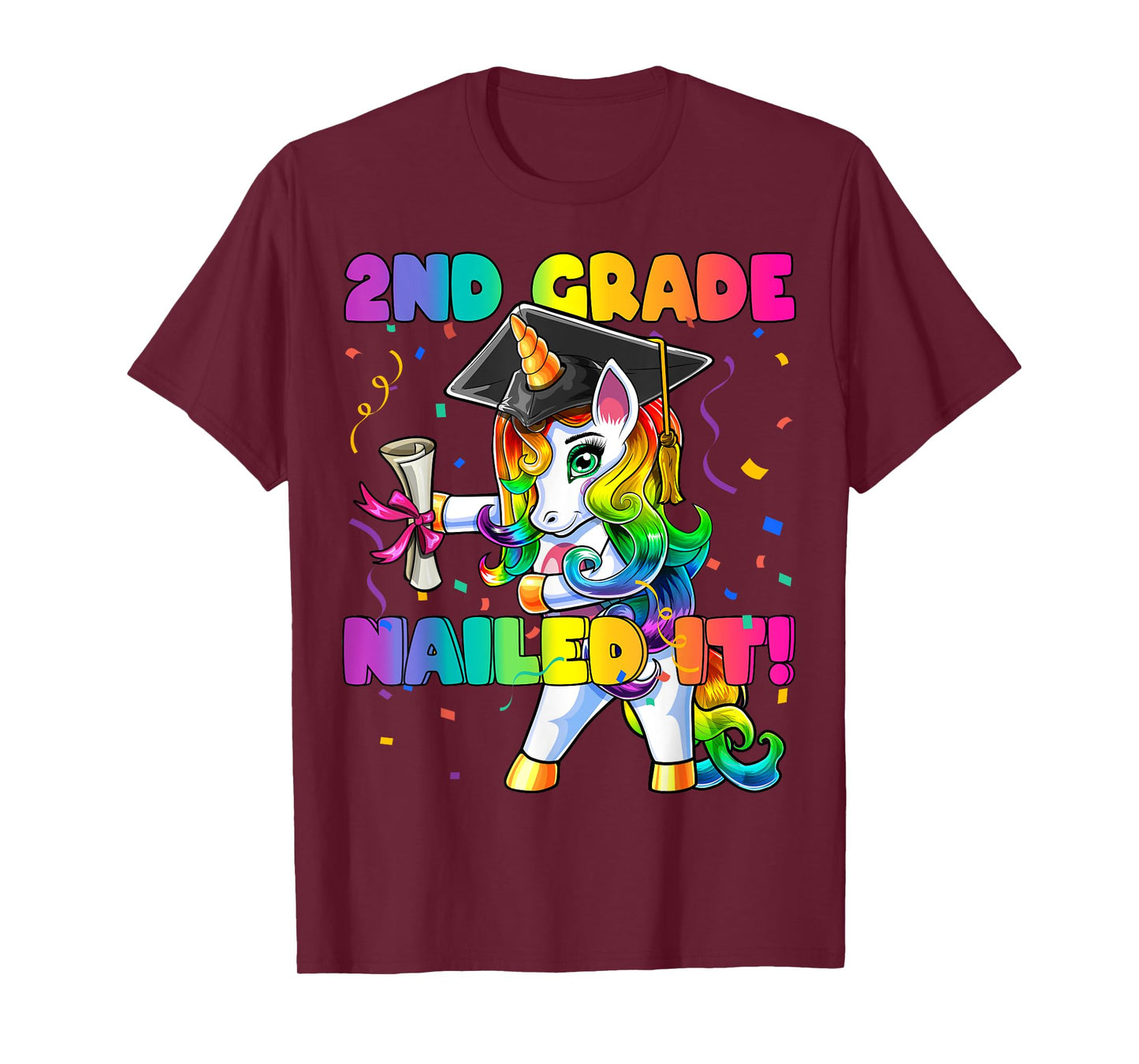 Flossing Unicorn 2nd Grade Graduation Cap Diploma Gift Girls T-Shirt