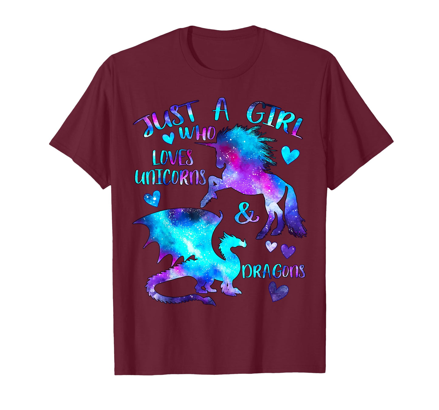 Just a Girl Who Loves Dragons and Unicorns Fantasy Themed T-Shirt