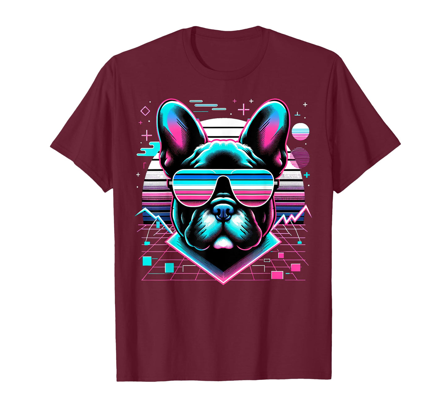 Cool Frenchie 80s Retrowave 90s Vaporwave French Bulldog Men Women Kids T-Shirt