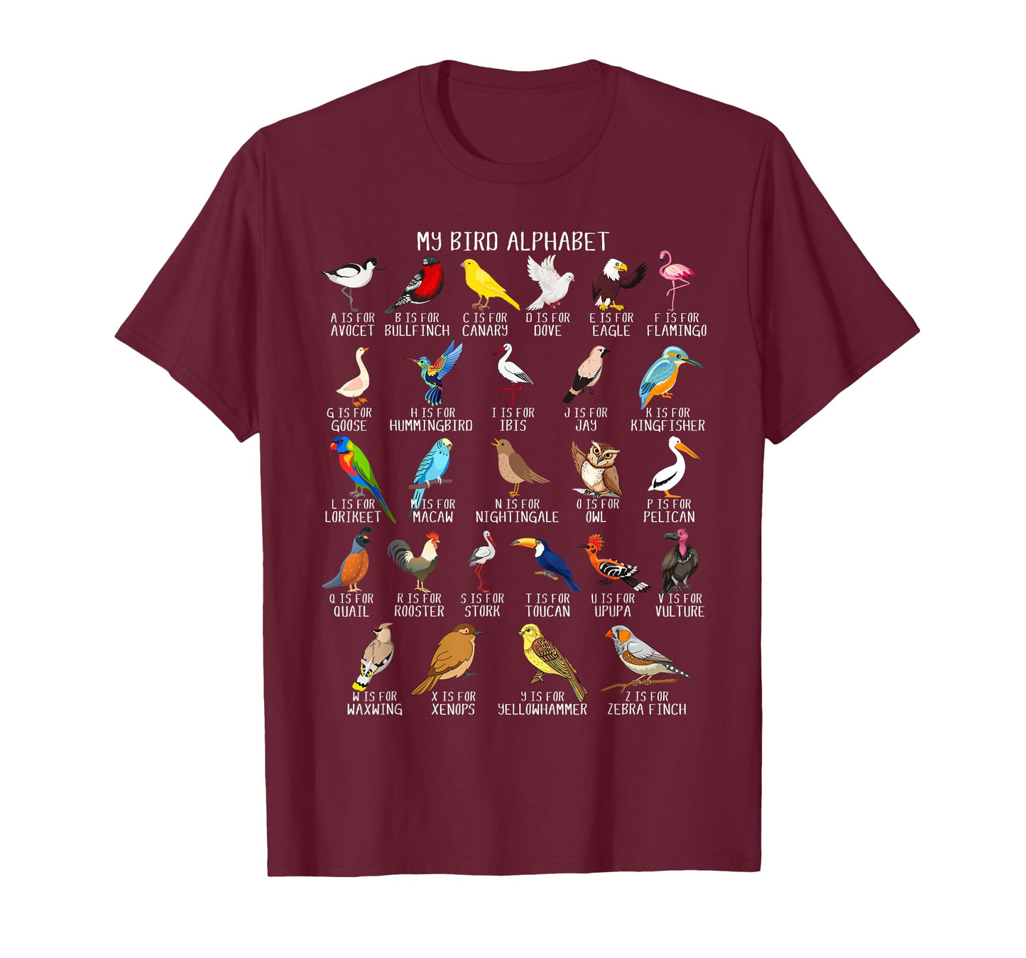 Types Of Birds Alphabet A-Z ABC Bird T-Shirt