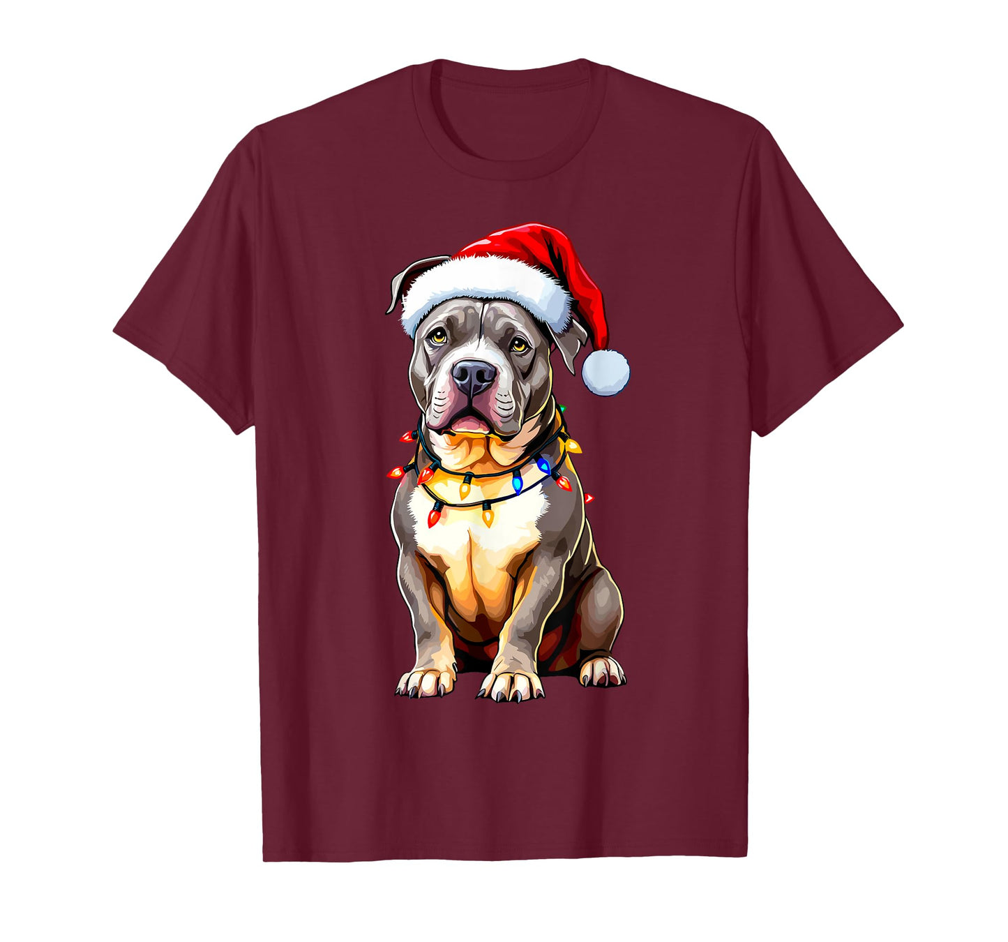 Funny Pitbull Pittie Santa Dog Lover Xmas Christmas Lights T-Shirt for Men Women Kids