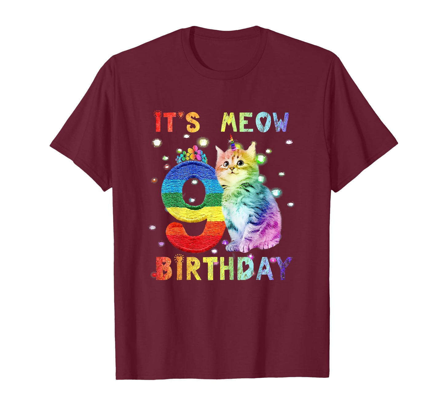 Cute 9th Birthday Cat Unicorn 9 Years Old Rainbow Girl Teens T-Shirt