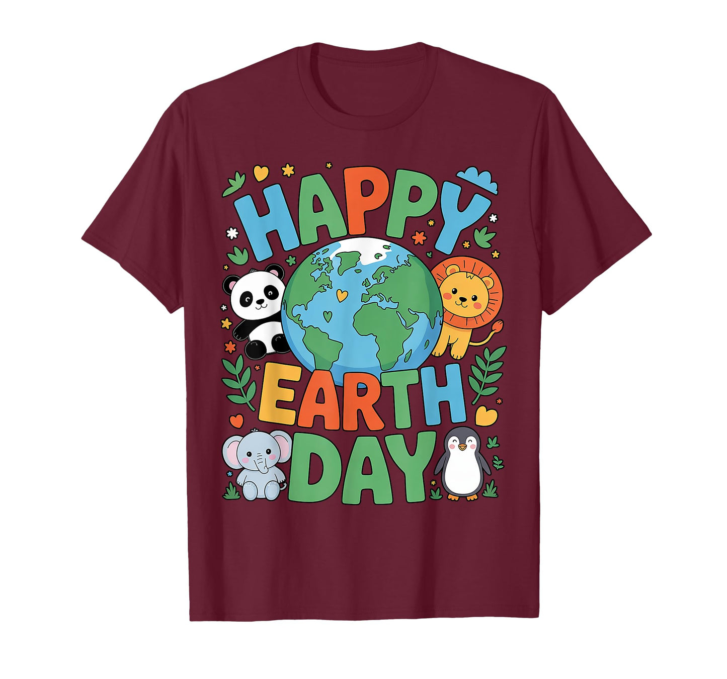 Smiling Earth Surrounded by Baby Animals Happy Earth Day T-Shirt