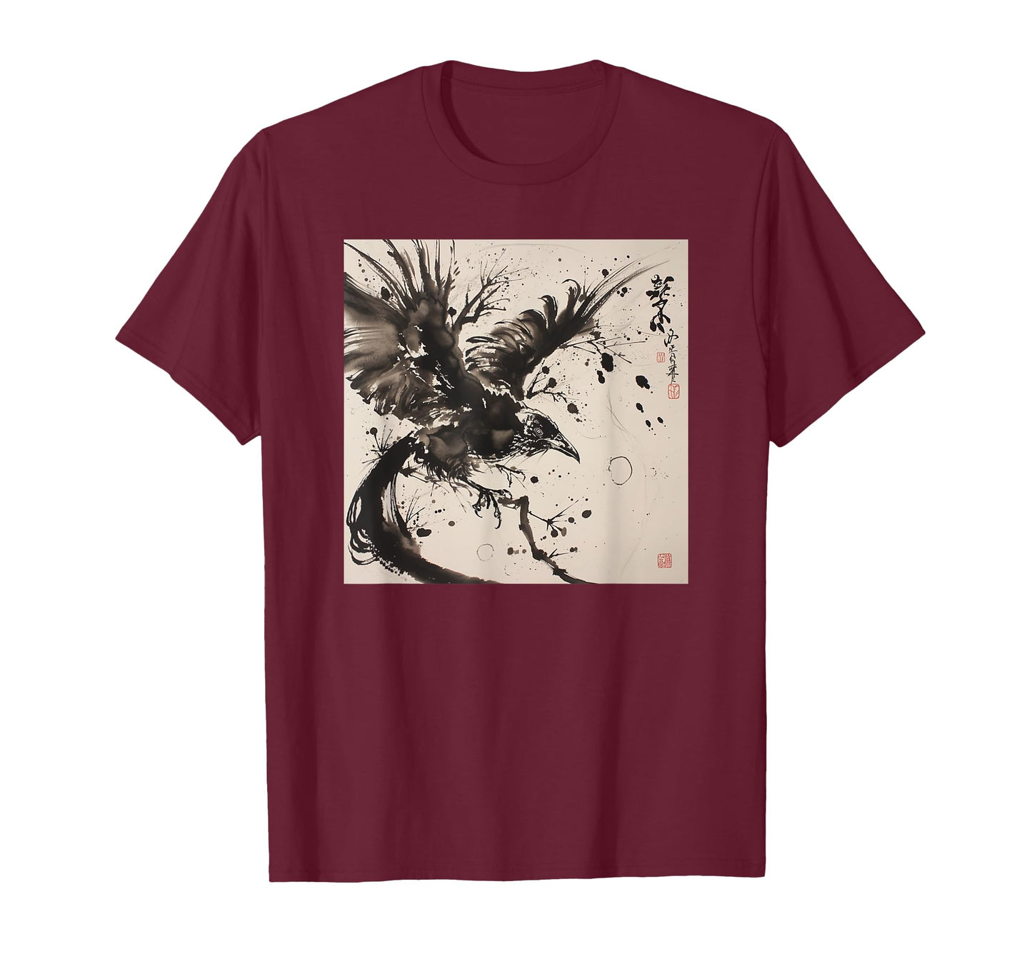 Japanese Ink Art Crow- Raven Ink Art Graphic T-Shirt