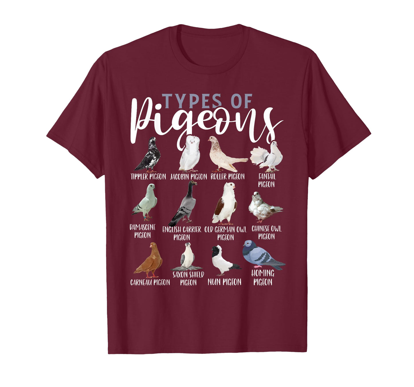Types of Pigeons Shirt Bird Lover Homing Pigeon Racing T-Shirt