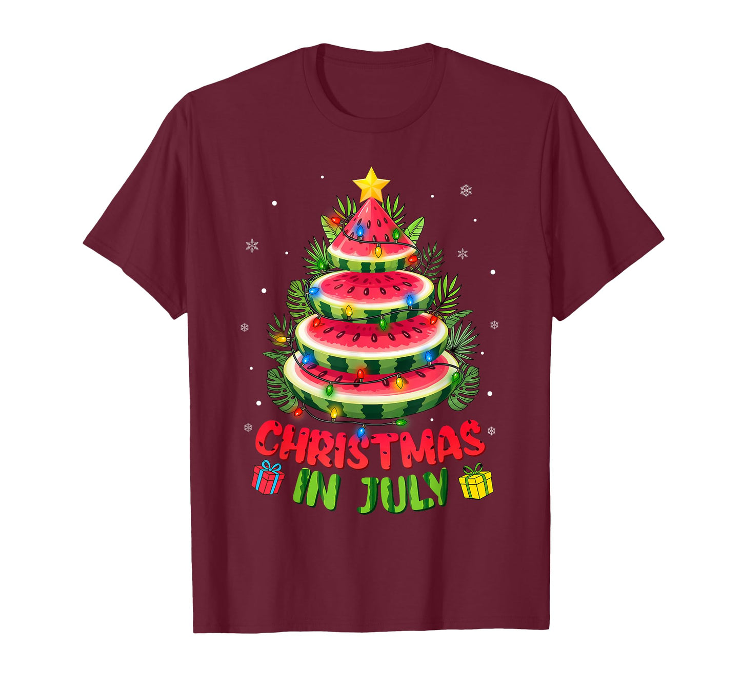 Christmas In July Shirts Watermelon Tree Beach Summer Hawaii T-Shirt