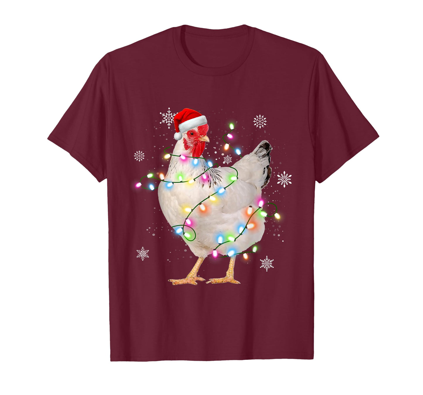 Santa Chicken Christmas Lights Farmer Xmas Chicken Lover T-Shirt
