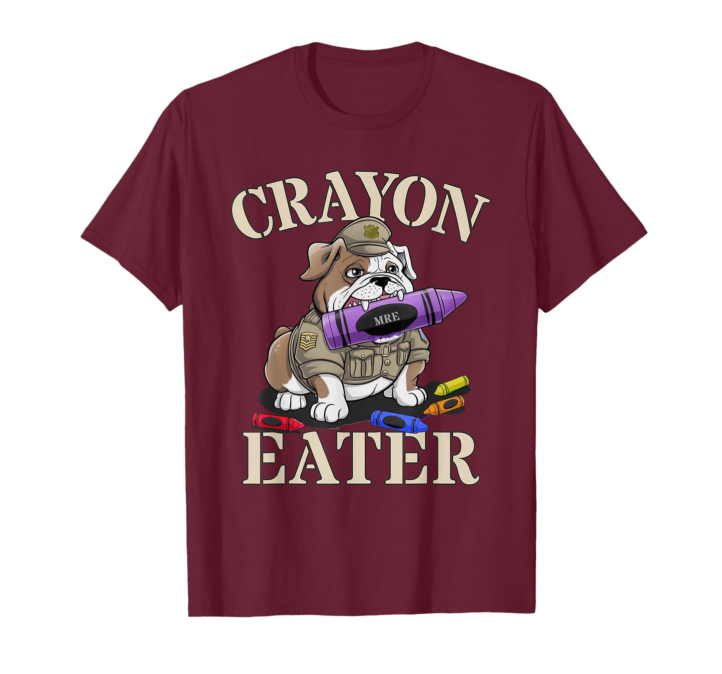 Kawaii Crayon Eater Bulldog Soldier School Boot Camp Humor T-Shirt