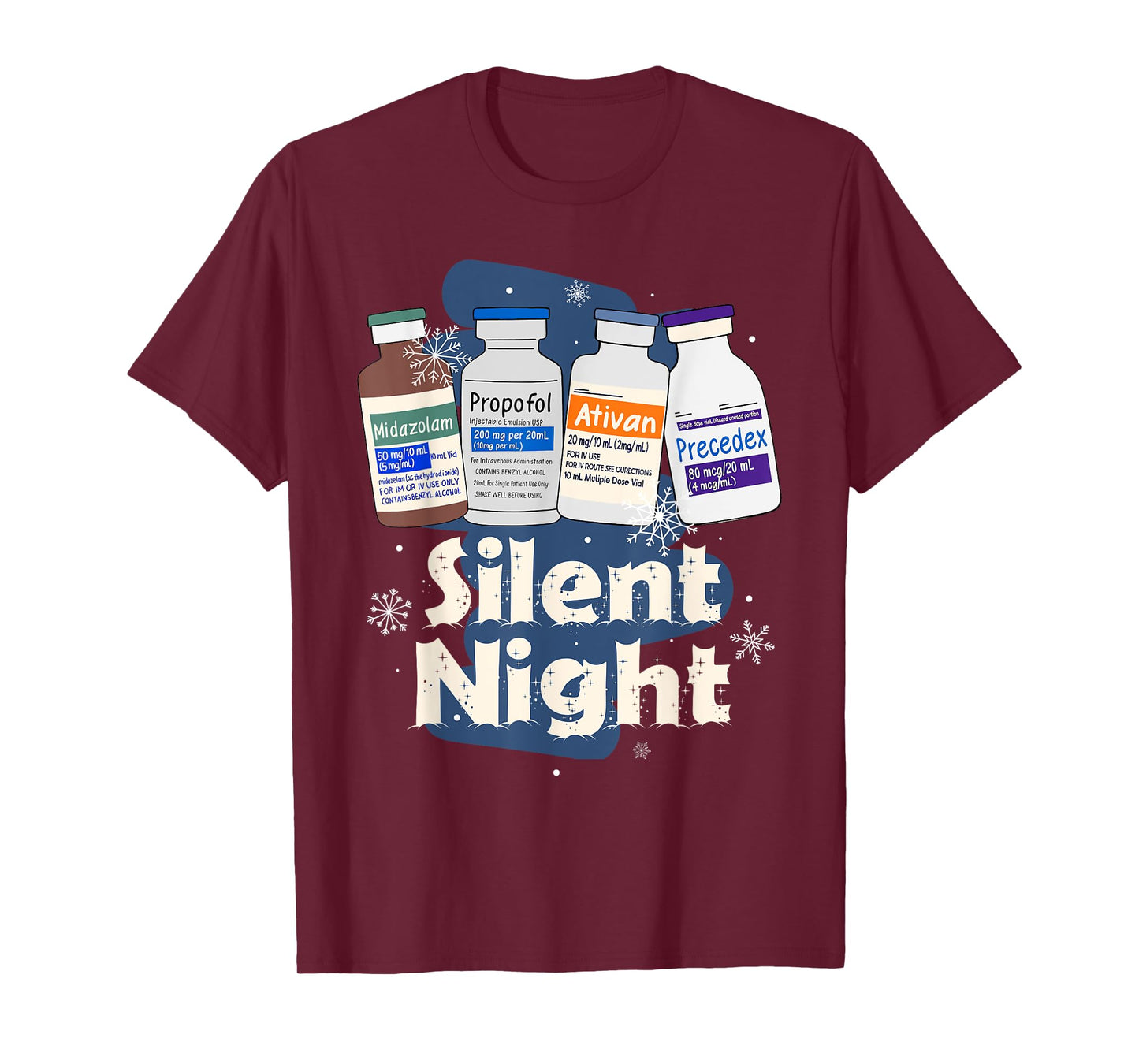 Christmas Nurse RN ER ICU Nursing Xmas Vibes Silent A Night T-Shirt