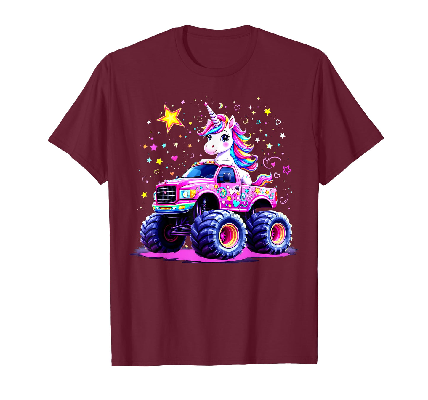 Funny Cute Unicorn Riding A Pink Monster Truck T-Shirt