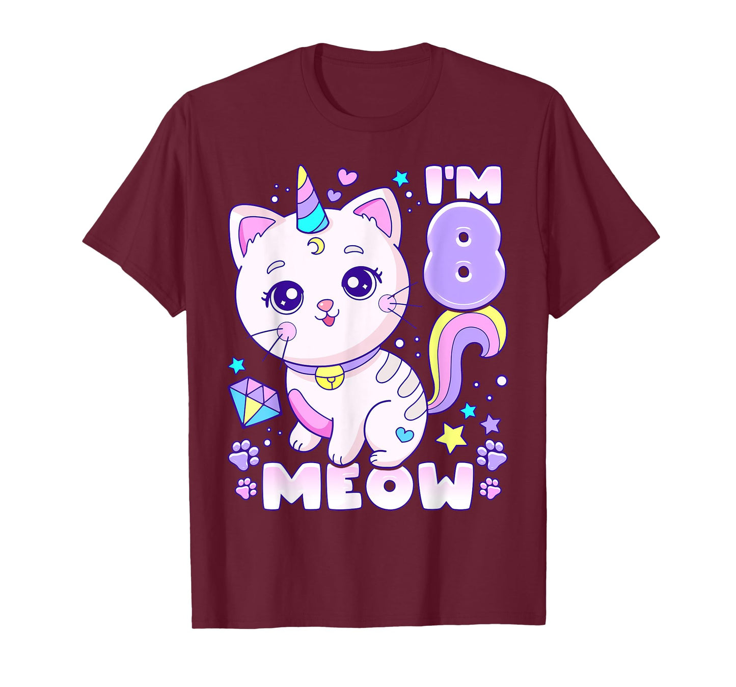 Birthday girl 8 years old, cat, unicorn, 8th birthday T-Shirt