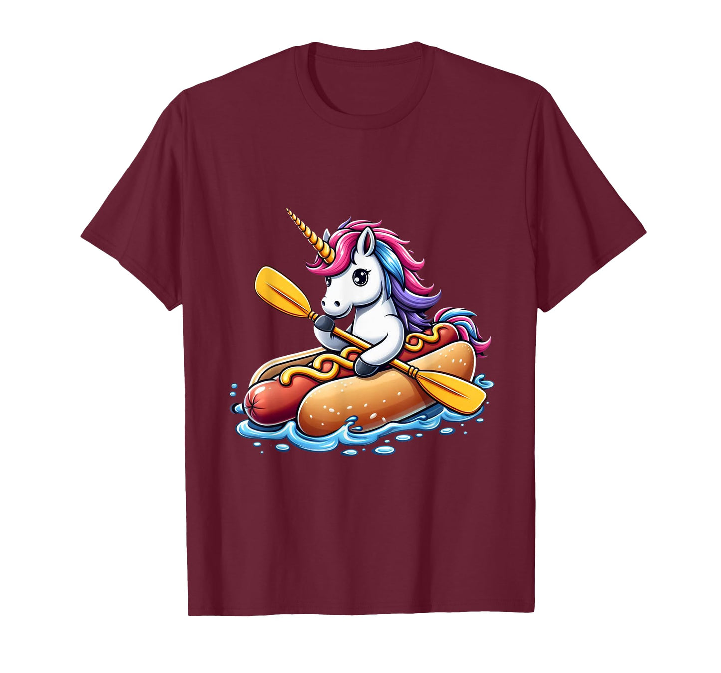 Unicorn Riding Hot Dog Boys Girls Women Kids Teens Rainbow T-Shirt