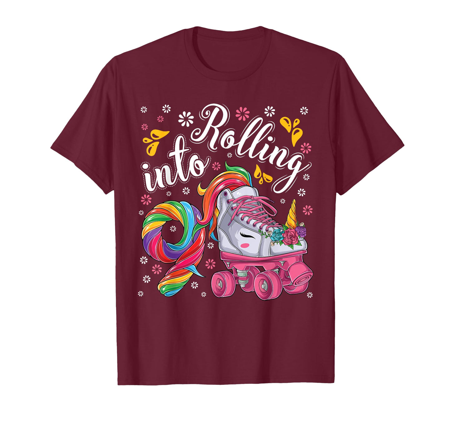 Roller Girl 9 year old Unicorn Rolling skate 9th birthday T-Shirt