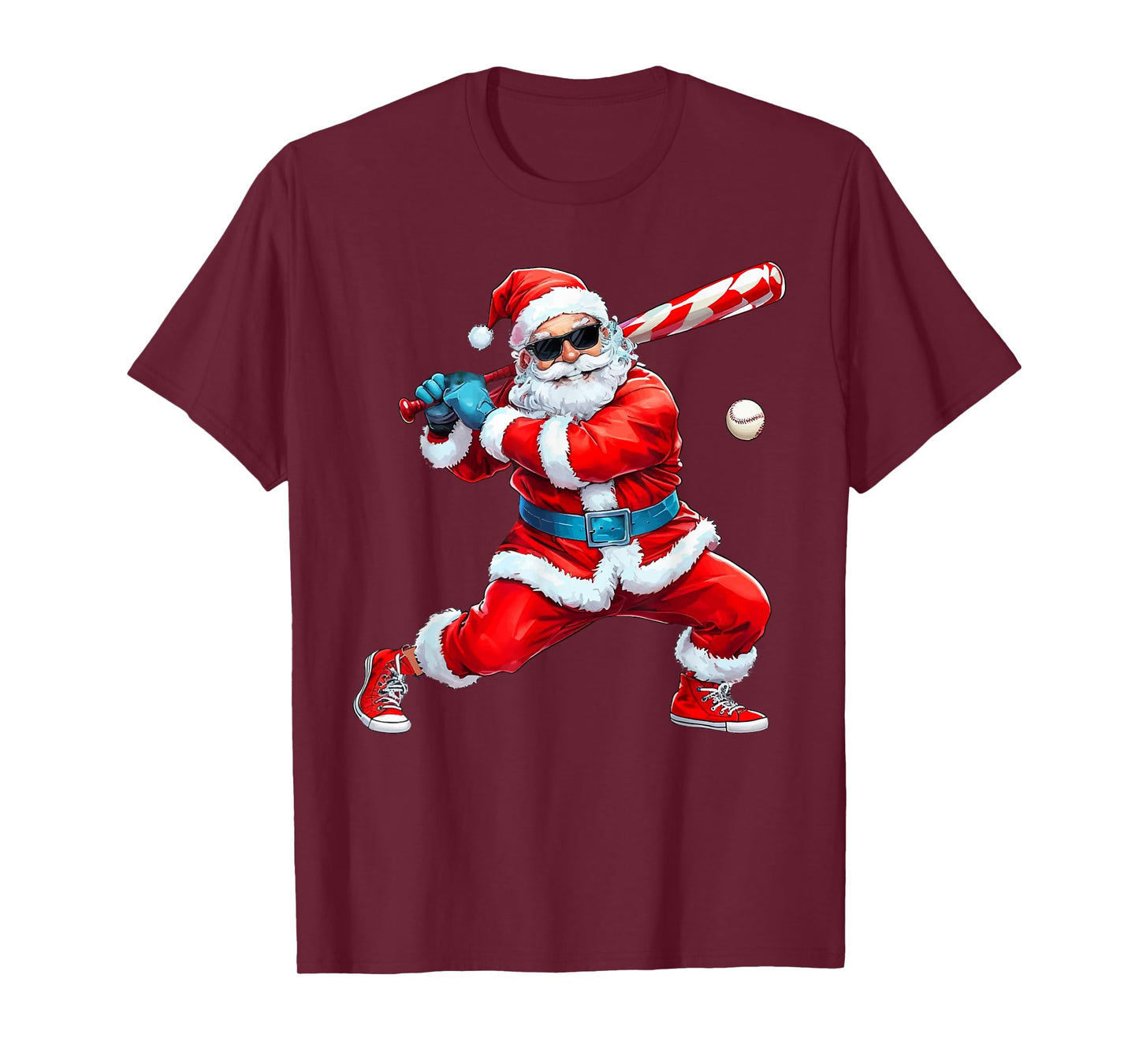 Santa Playing Baseball Christmas Baseball Player T-Shirt