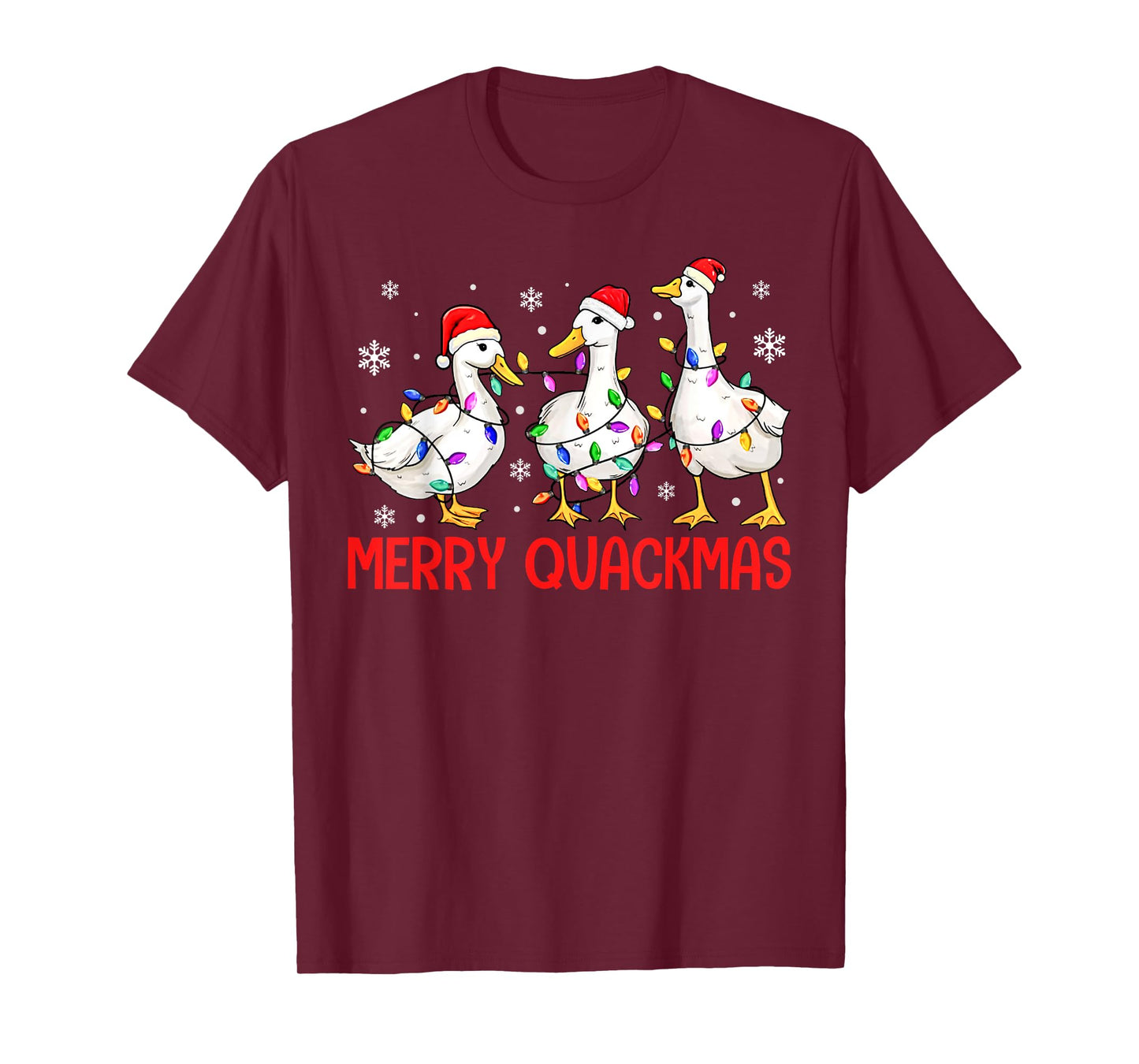 Funny Merry Quackmas Duck Santa Hat Christmas Lights Duck T-Shirt