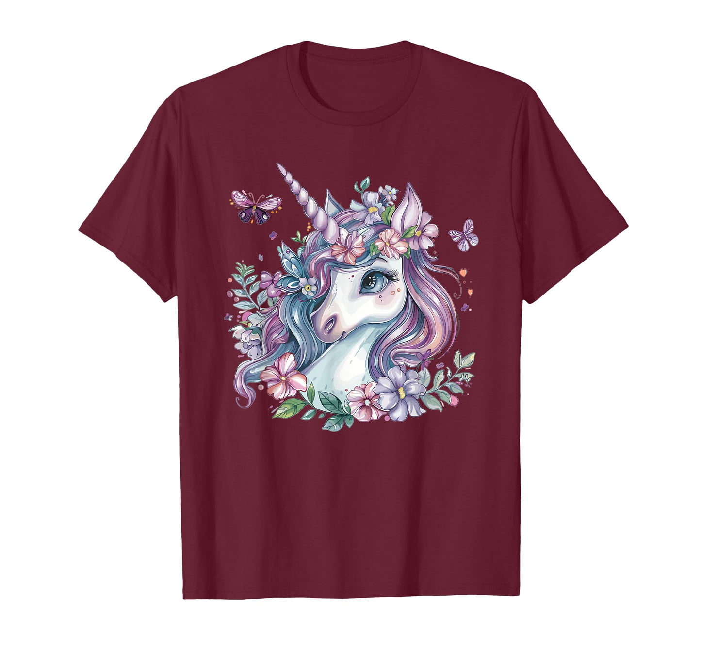 Cute Unicorn With Flowers I Kids Unicorn T-Shirt