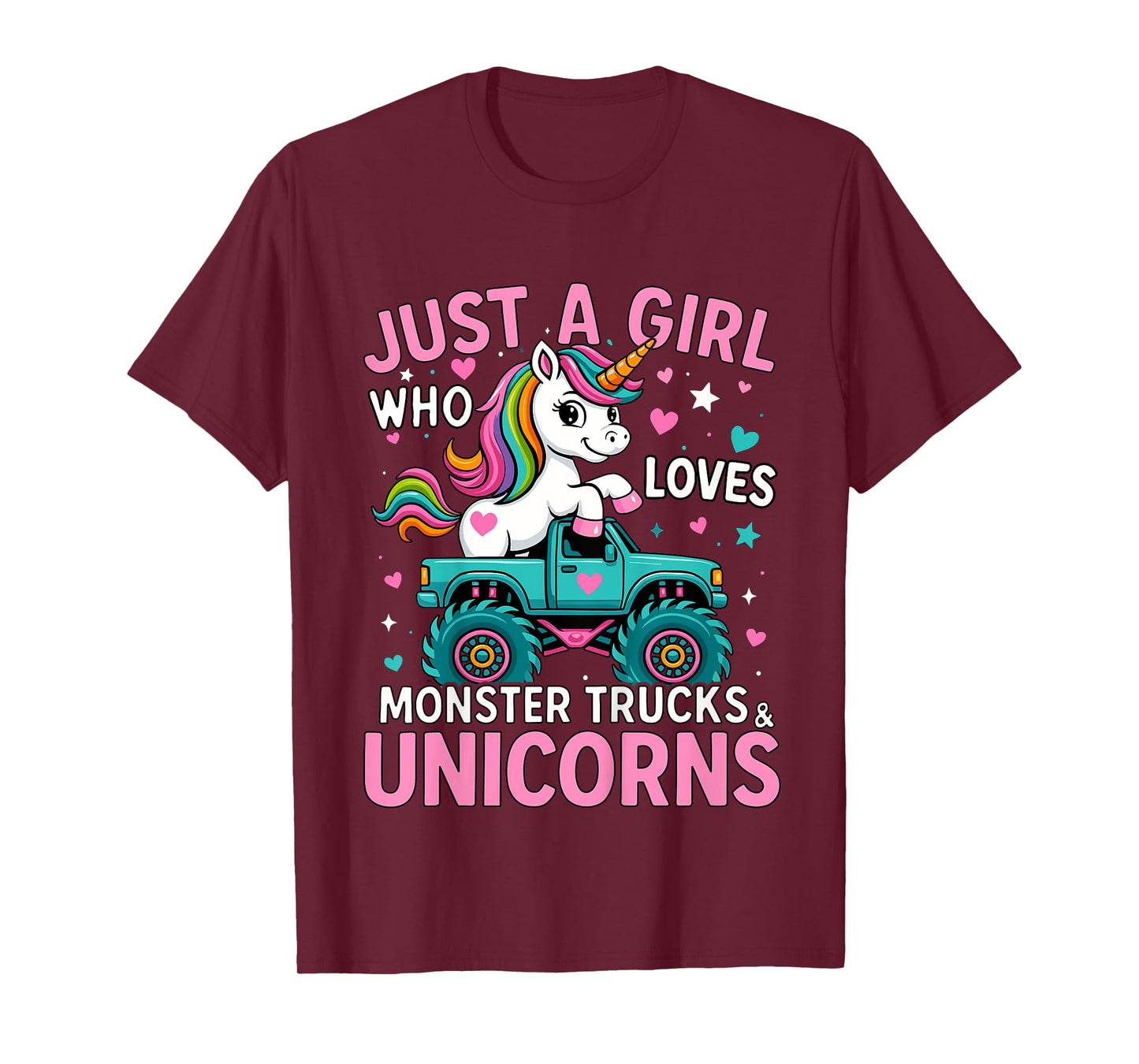 Kids Just a Girl Who Loves Monster Trucks and Unicorns T-Shirt