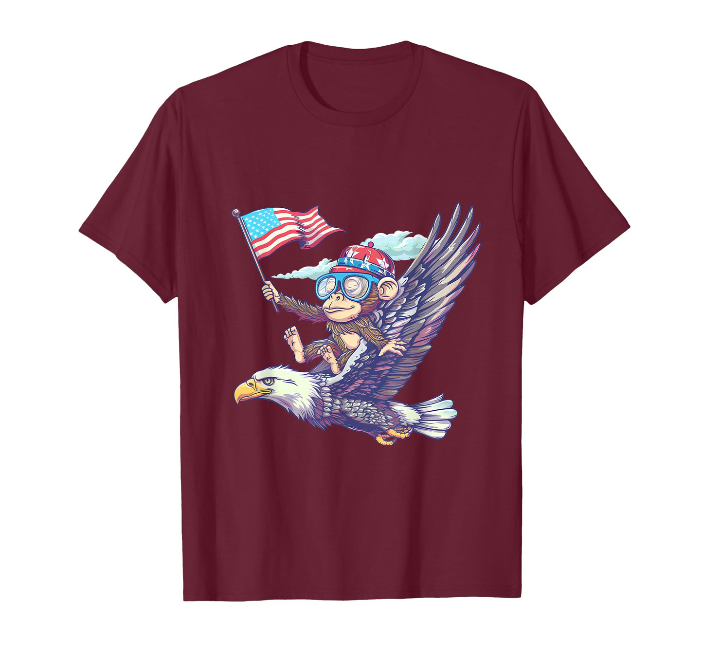 Funny Monkey Bald Eagle American Flag USA Fourth Of July T-Shirt