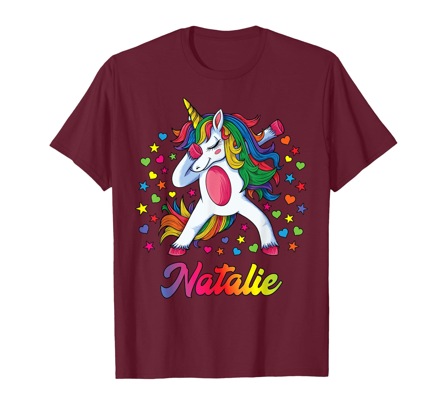 Natalie Dabbing Unicorn Rainbow Personalized Name Custom T-Shirt