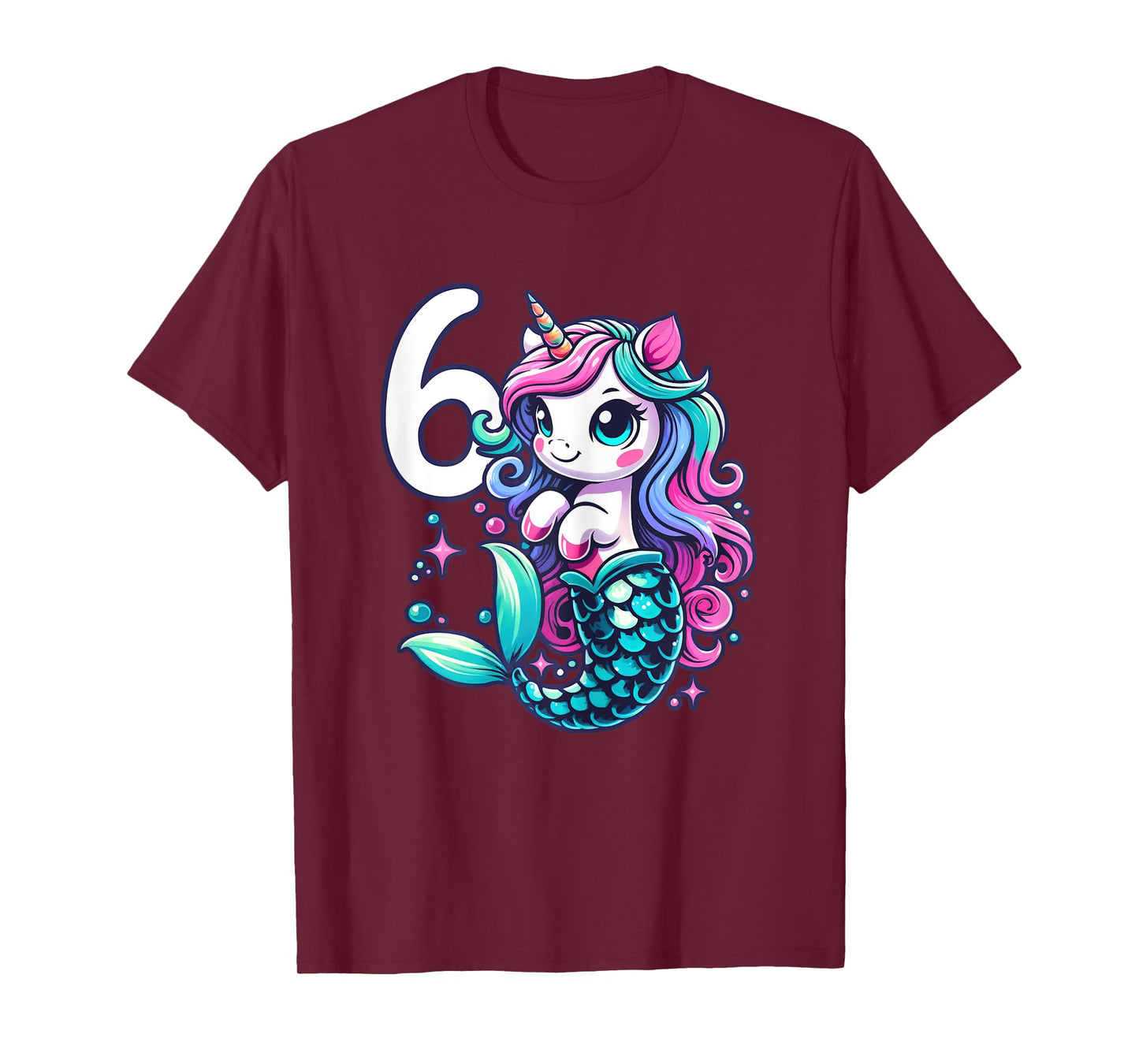 Unicorn Mermaid 6th Birthday 6 Year Old Party Girls Outfit T-Shirt