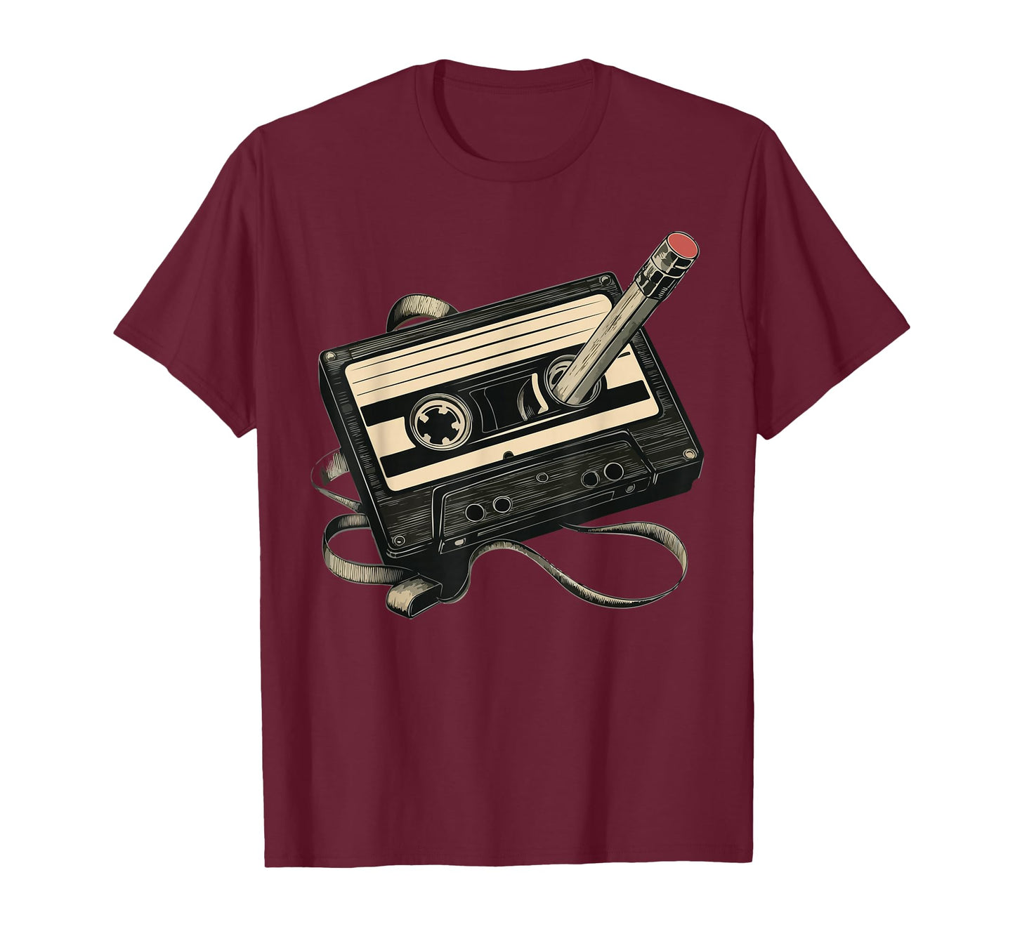 Retro Cassette Tape with Pencil Rewind T-Shirt