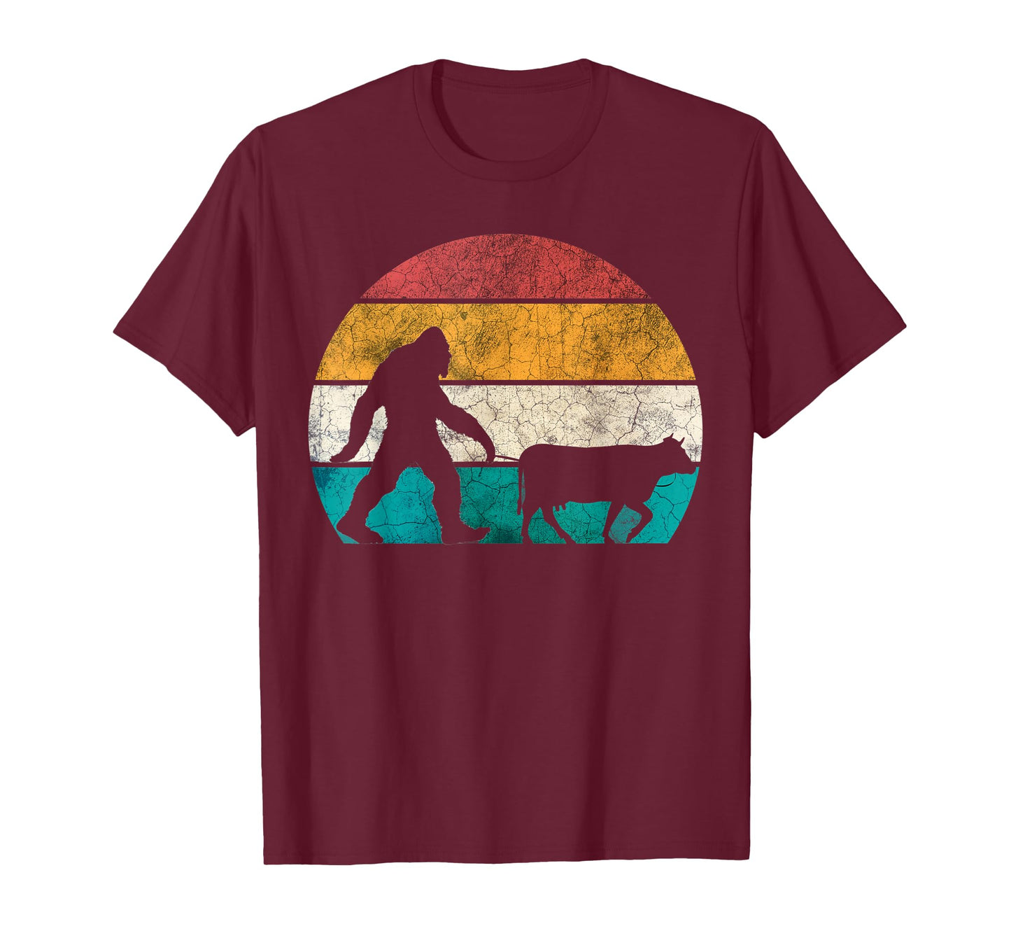 Funny Bigfoot Walking Cow Retro Vintage T-Shirt