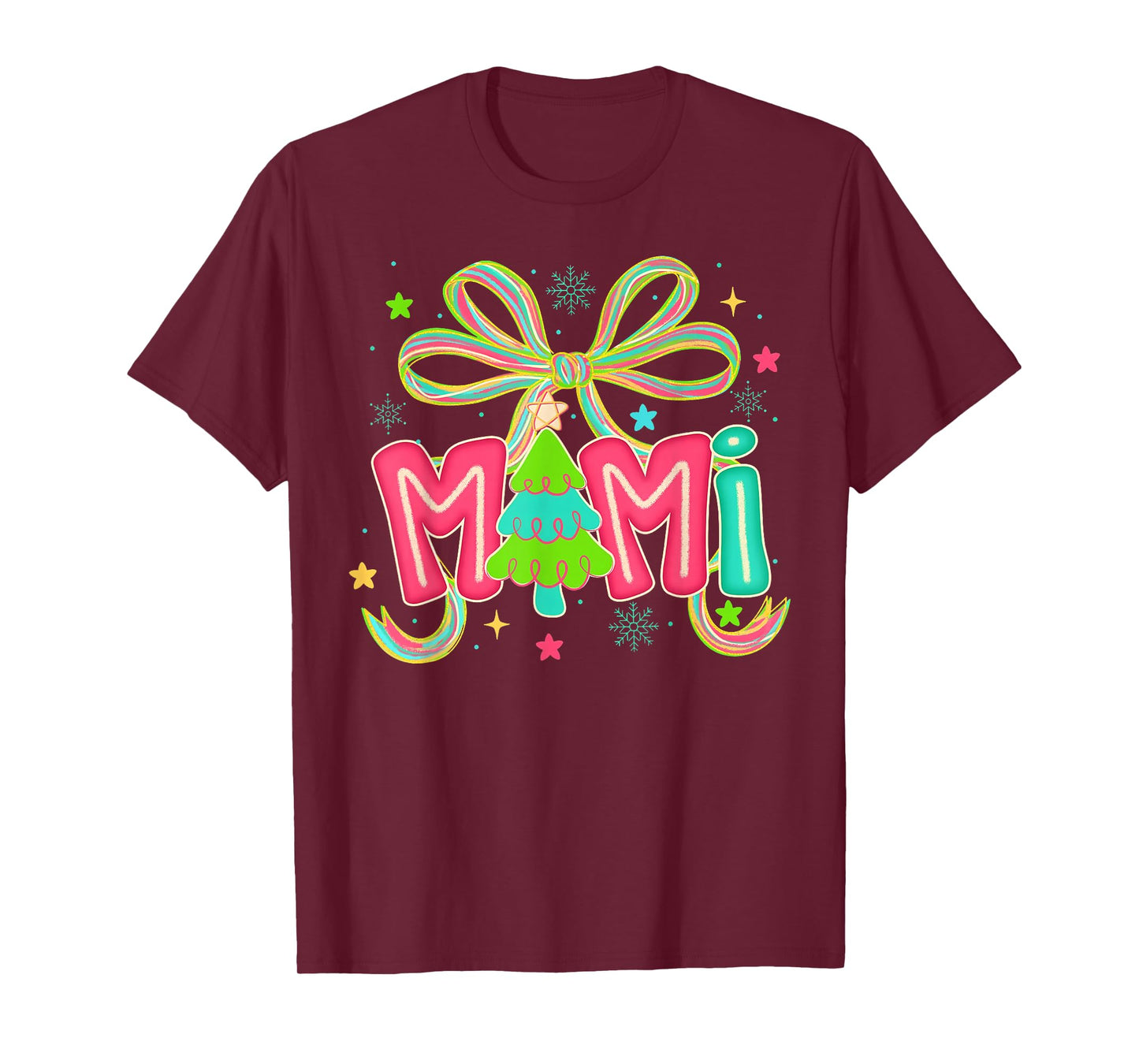 Mimi Claus Christmas Coquette Bow Xmas Tree Women Groovy T-Shirt