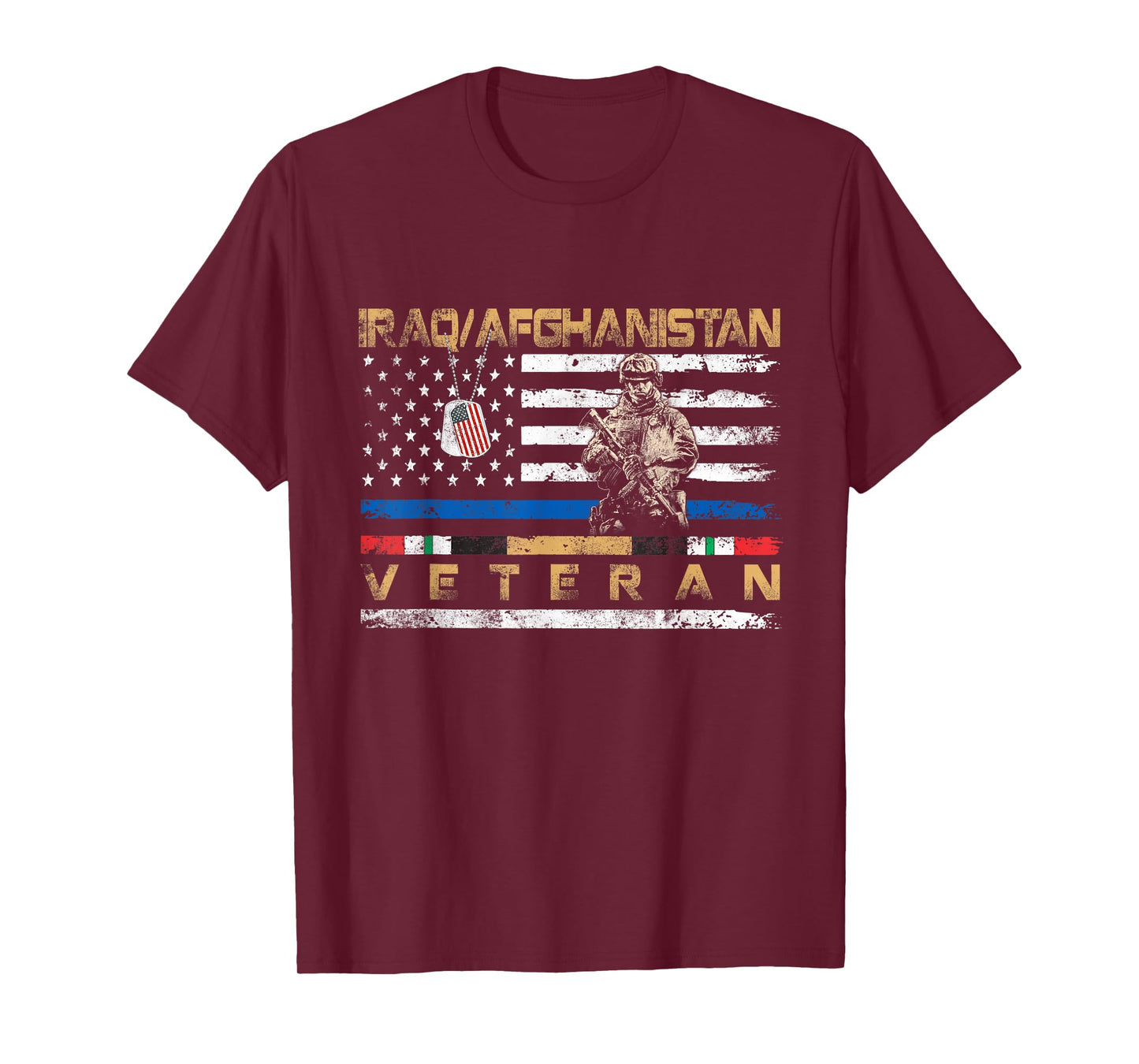 Iraq Afghanistan Veteran T-Shirt Vintage Flag Patriotic Mens T-Shirt