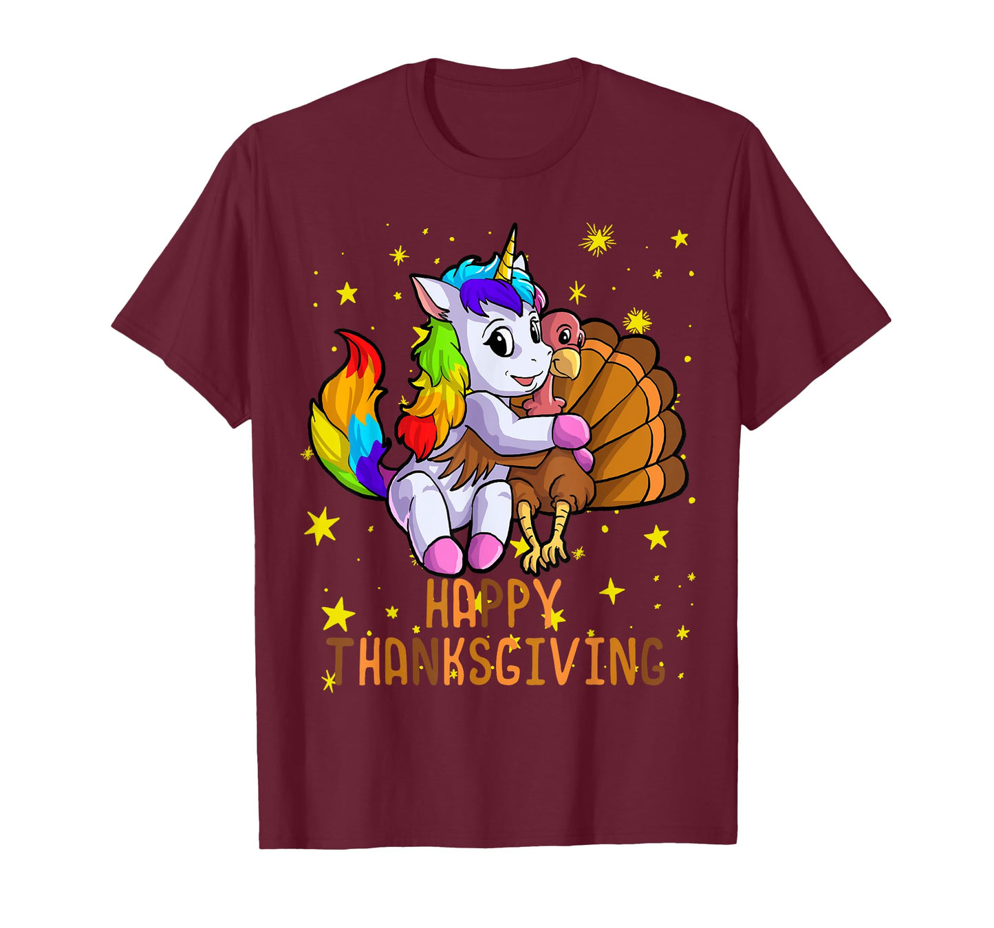 Cute Unicorn Hugs Turkey Happy Thanksgiving Girls T-Shirt