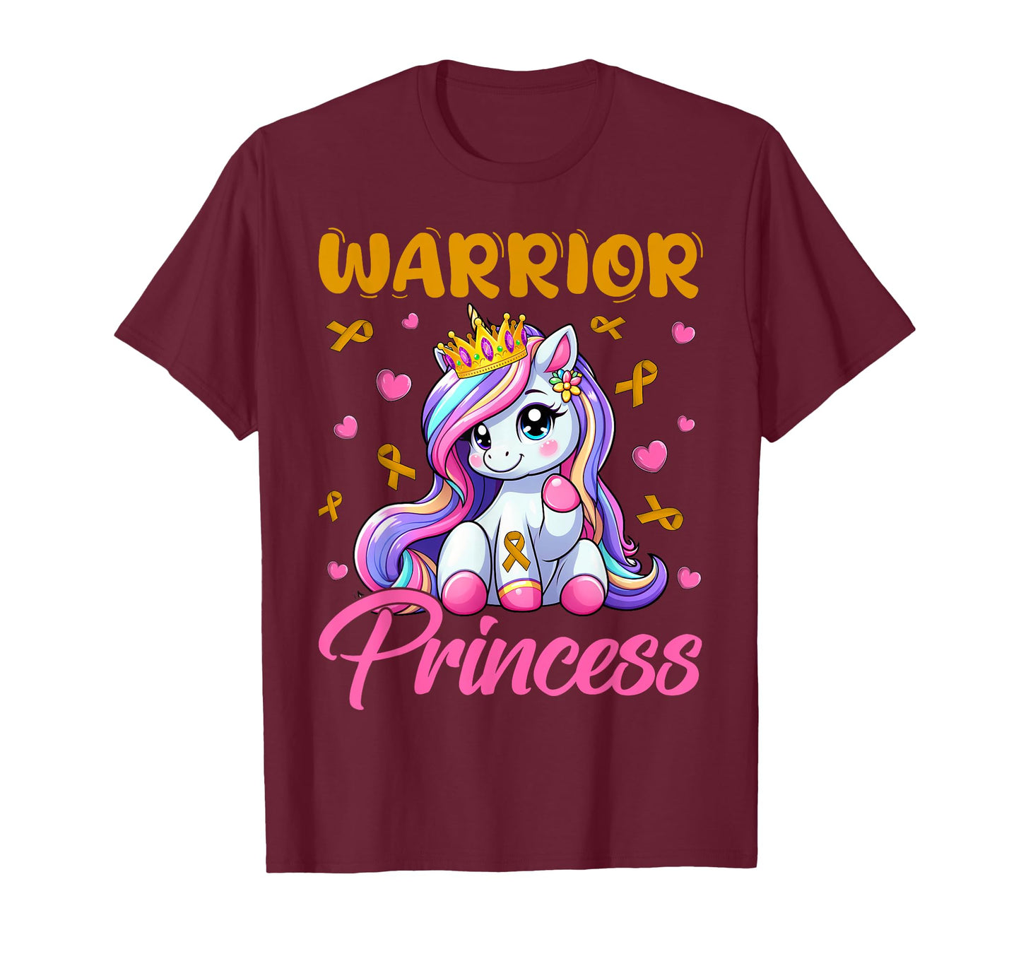 Childhood Cancer Awareness Warrior Princess Unicorn Girls T-Shirt