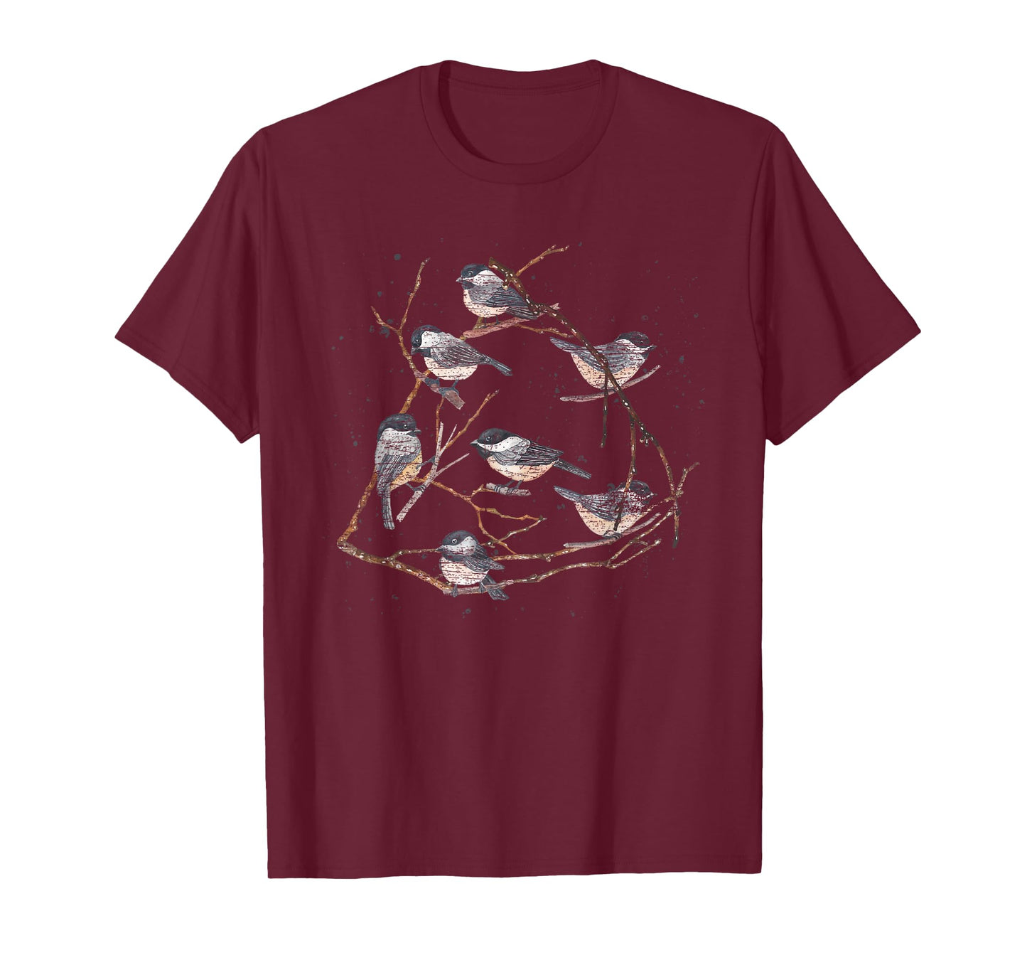 Tree Branches Nature Animal Lover Vintage Birds Chickadee T-Shirt