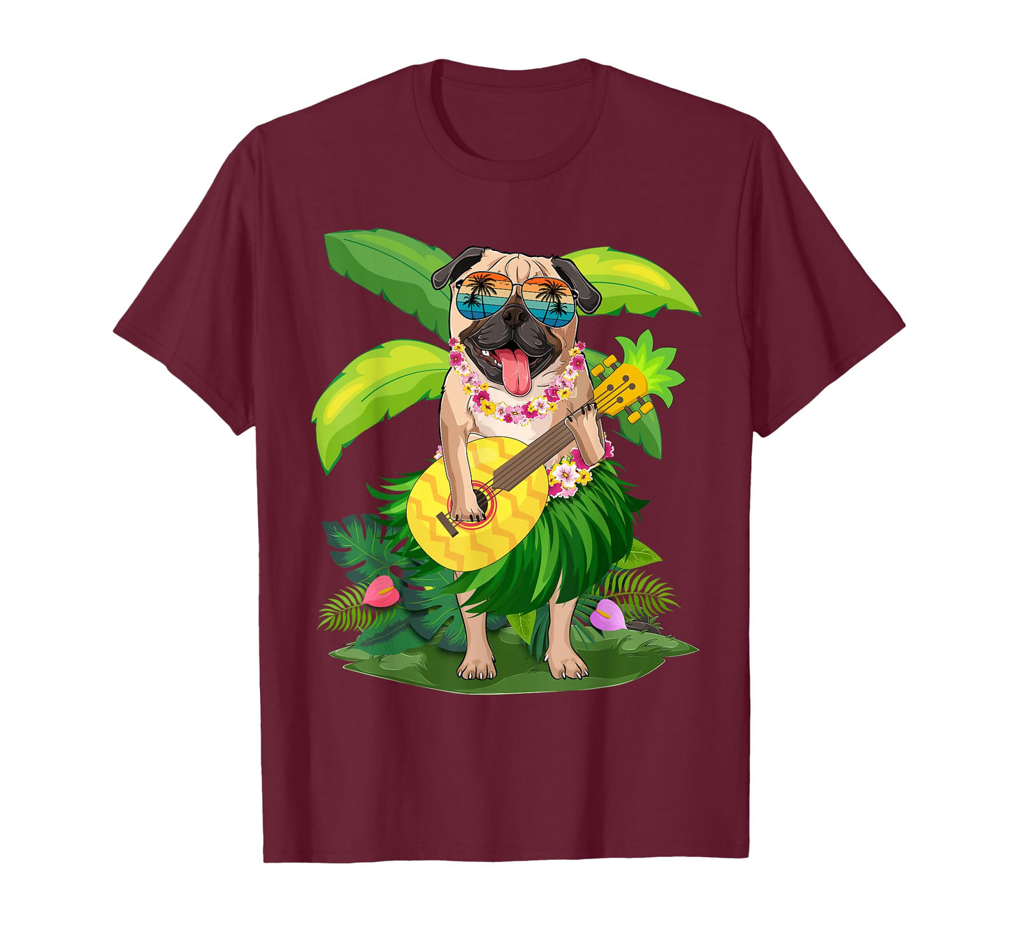 Hawaiian Pug Dog & Pineapple Ukulele Summer Vacation T-Shirt